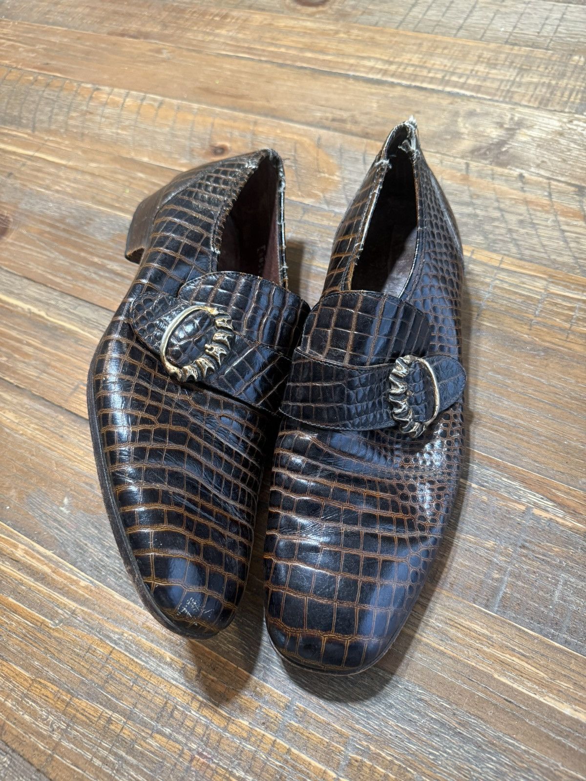Other Vintage Exotic Alligator Monk Strap Loafers Brown Dress Size US 11 / EU 44 - 4 Thumbnail
