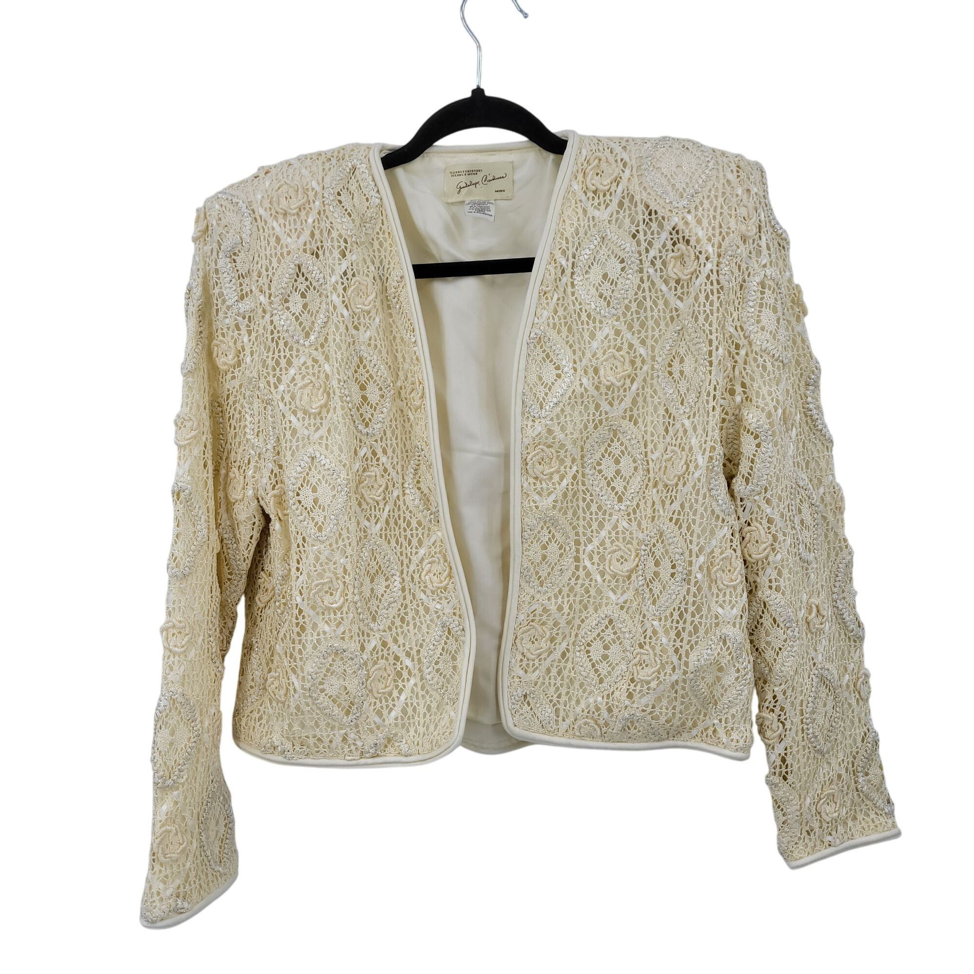 Vintage Vintage Handcrafted Formal Crochet Bolero Jacket M Vanilla O Size M / US 6-8 / IT 42-44 - 14 Thumbnail