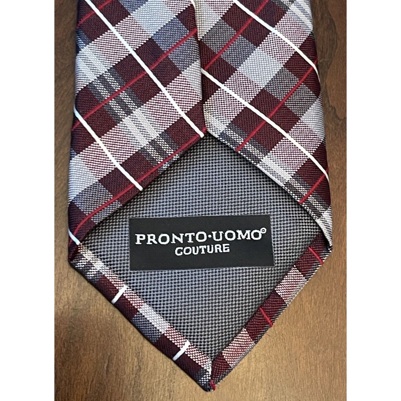 Pronto Uomo Pronto Uomo Couture Burgundy Gray Hand Made Silk Long Size ONE SIZE - 2 Thumbnail