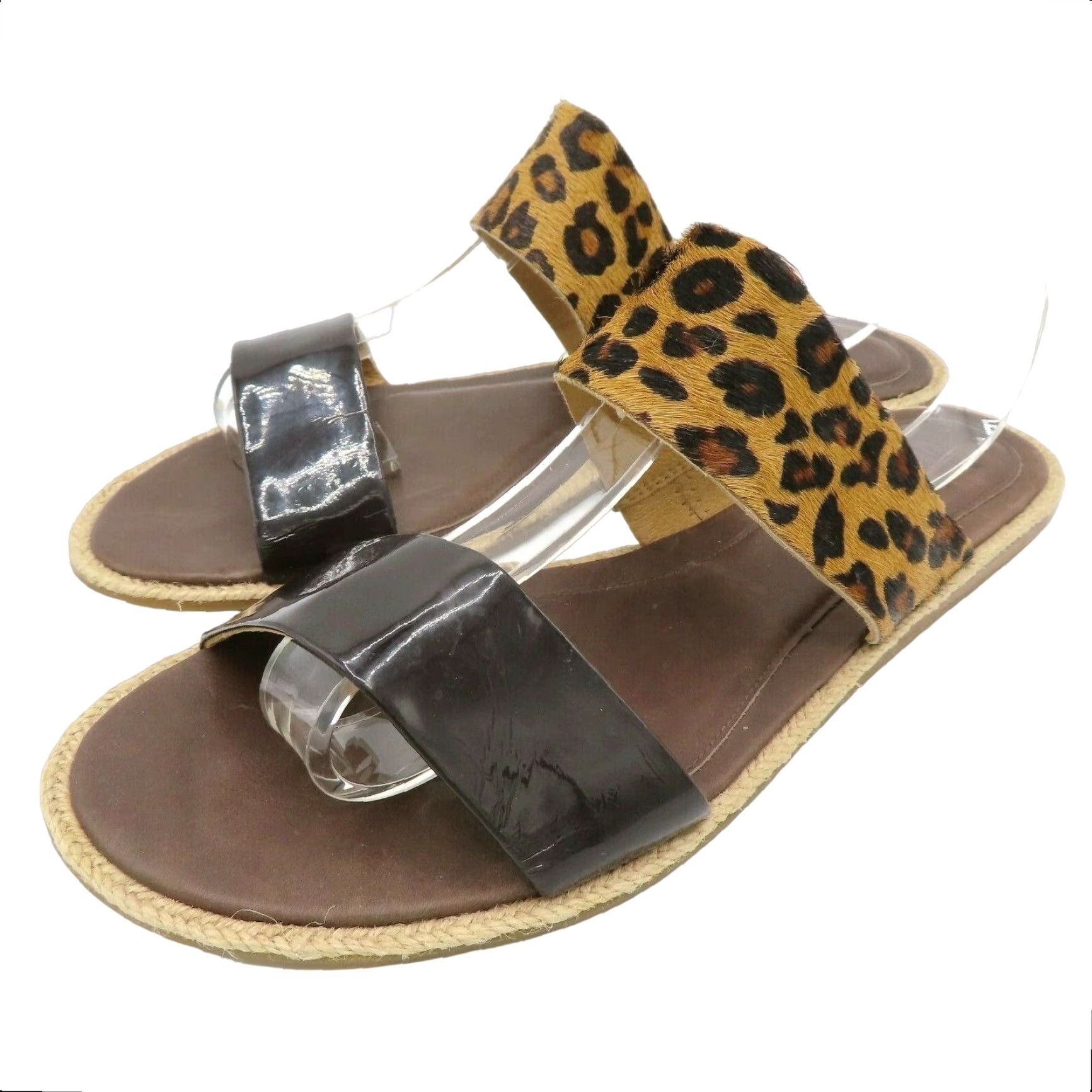 Ugg UGG Women Amalia Leopard Leather Flat Slide Sandals 9.5 Brown Animal Print Slip On Vintage: No Womens Size US 10 / IT 40 - 2 Thumbnail