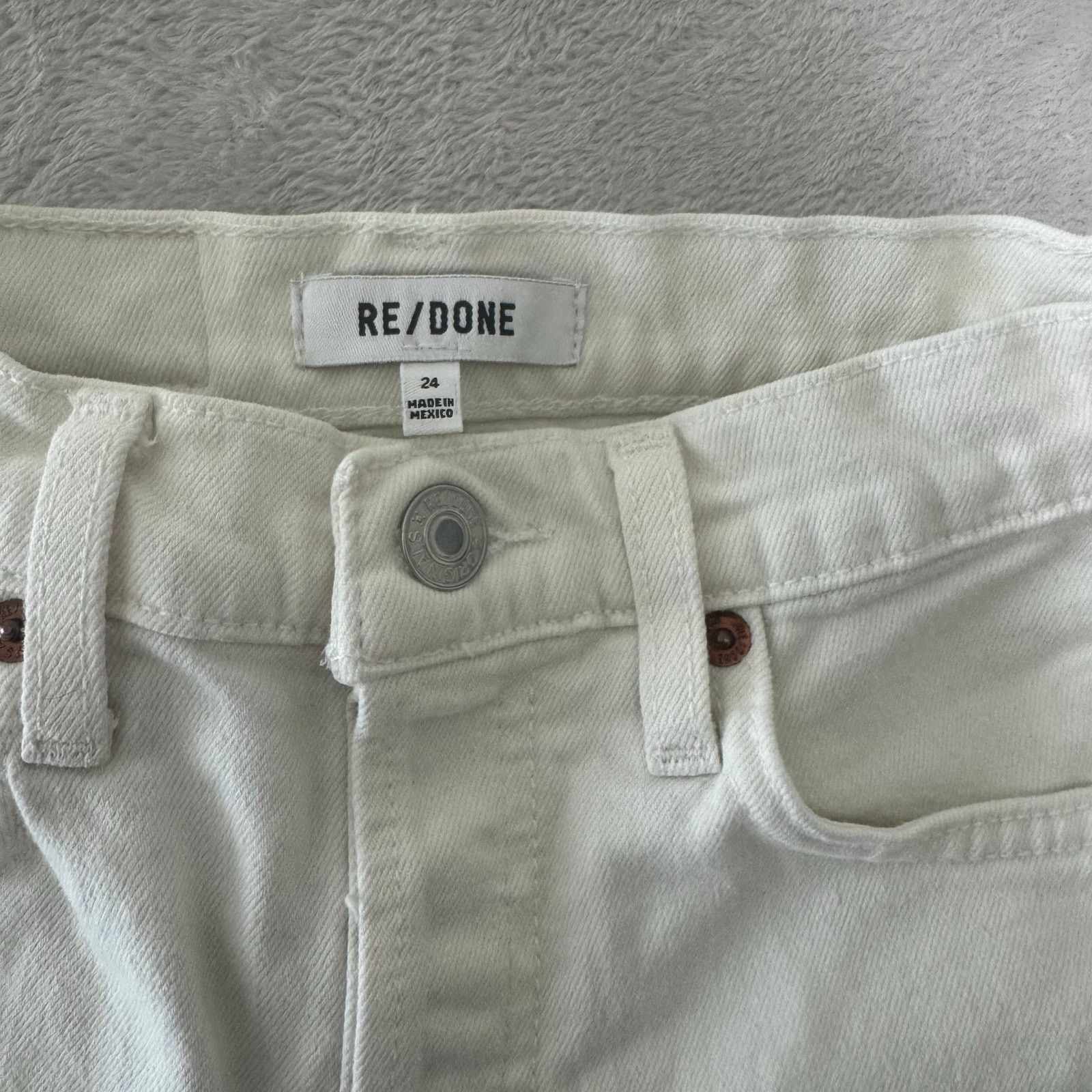 RE/DONE ReDone 90s High Rise Ankle Crop Button Fly Jeans 24 White Size 24" / US 00 / IT 34 - 3 Thumbnail
