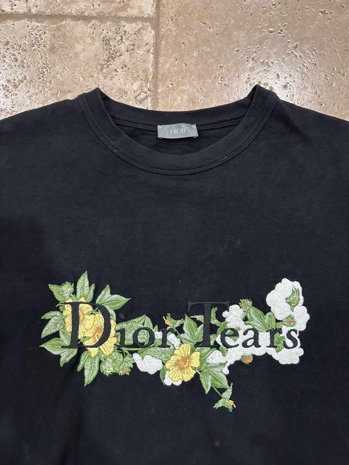 Dior x Denim Tears Floral Embroidered Logo Black t-Shirt