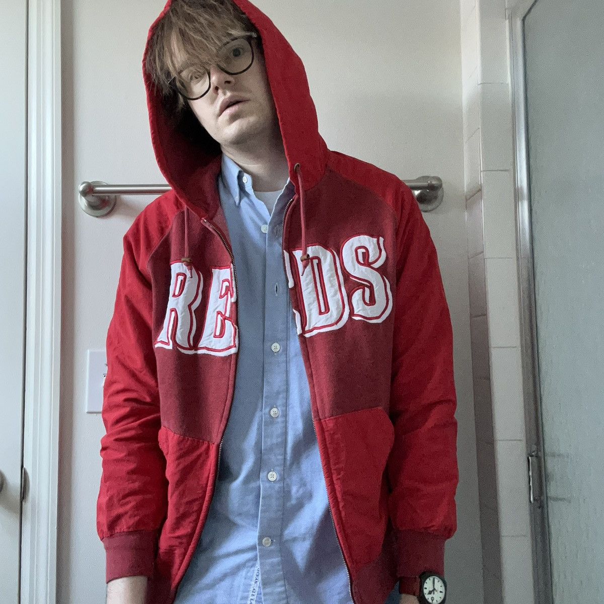 Majestic 2015 CiNCiNNATi REDS FULL ZiP HOODED SPRiNG TRAiNiNG JACKET Size US M / EU 48-50 / 2 - 25 Thumbnail