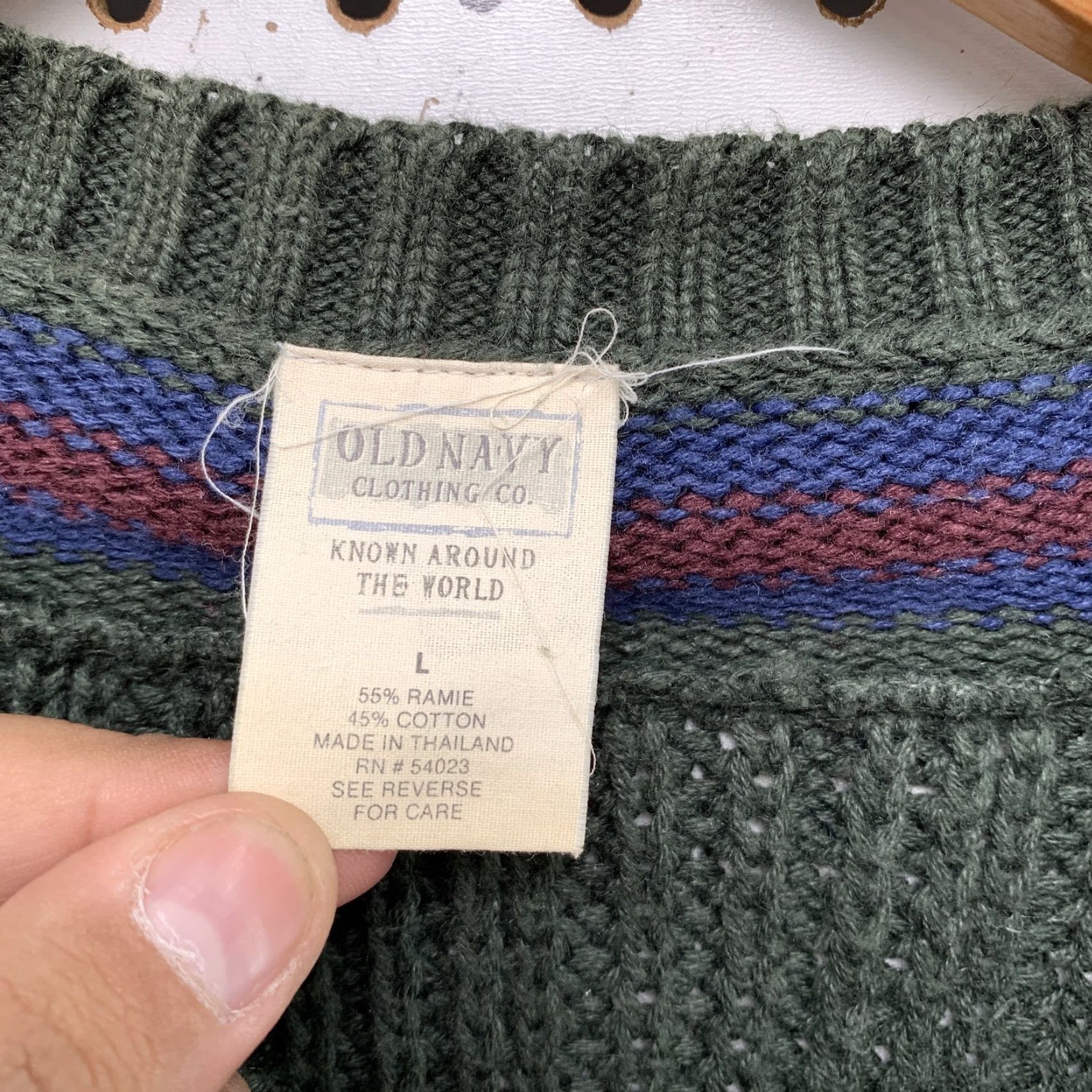 Gap VINTAGE Old Navy Ramie Knit Sweater Mens Large Green Heavyweight V-Neck Pullover Size US L / EU 52-54 / 3 - 2 Thumbnail