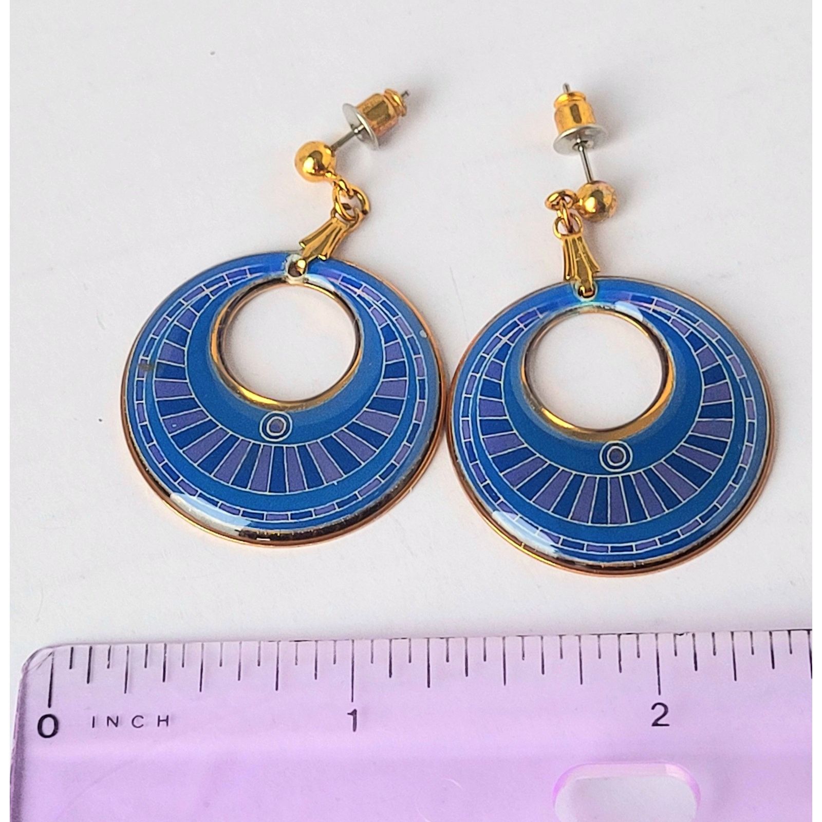 Other Burch Style Earrings Cloisonne Enamel Blue Boho Tribal Size ONE SIZE - 3 Thumbnail