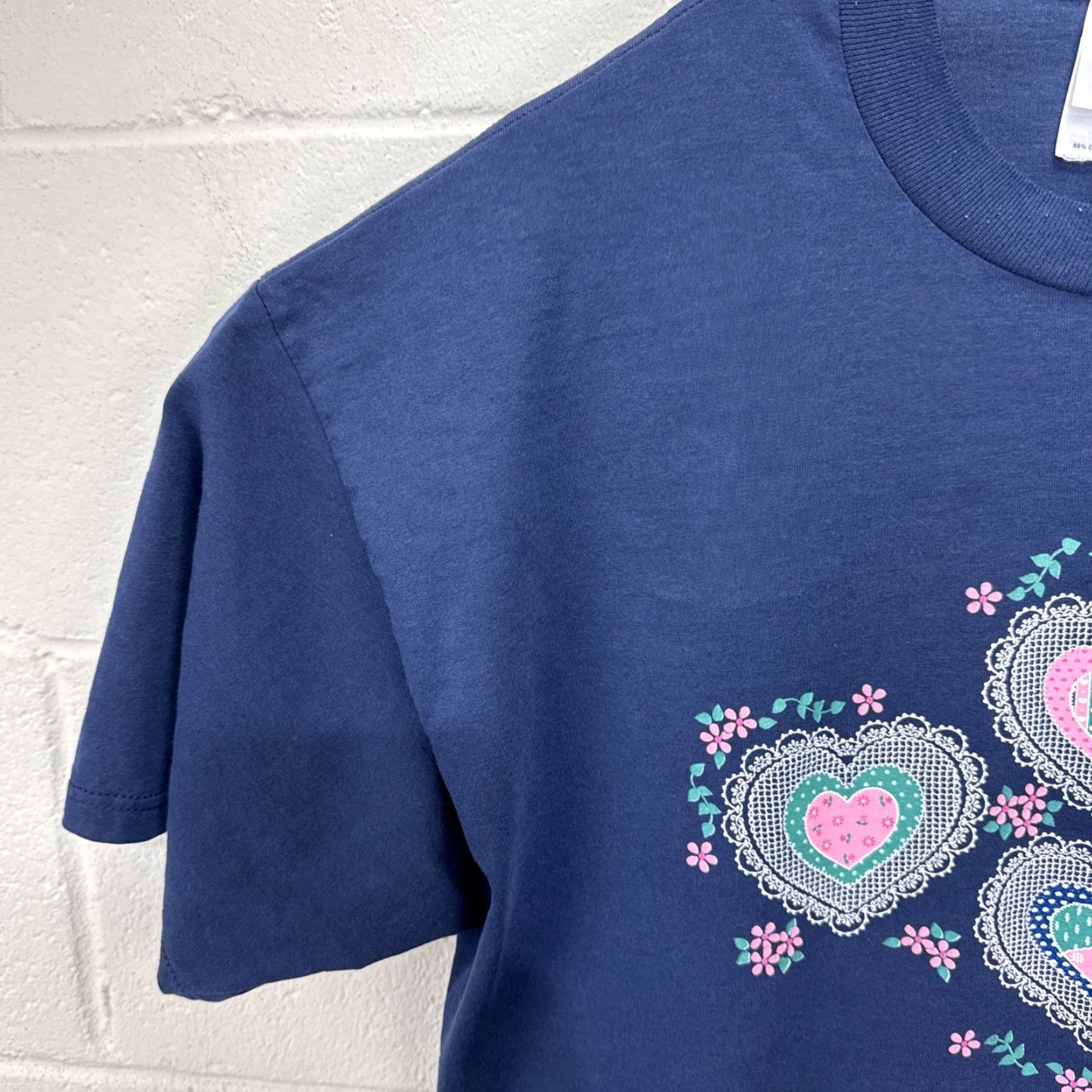 Jerzees Vintage Endless Designs T Shirt Floral Quilted Hearts Pattern Blue XL Size XL / US 12-14 / IT 48-50 - 5 Thumbnail