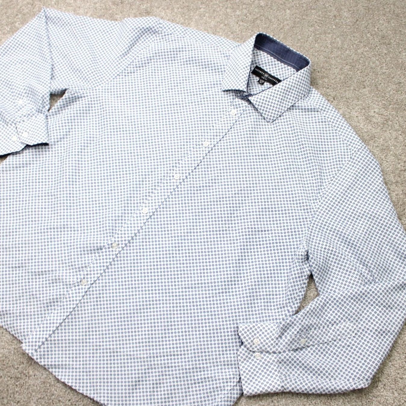 Vintage Society of Threads Shirt Mens XL White/Blue Check Slim Fit L/S Button-Up Shirt Size US XL / EU 56 / 4 - 4 Thumbnail