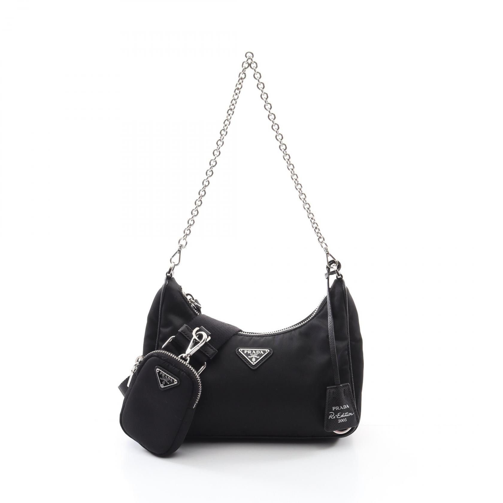 Prada Prada Re-Edition 2005 Nylon Saffiano Leather Shoulder Bag Leather Shoulder Bag 1Bh204 in Black, Women's