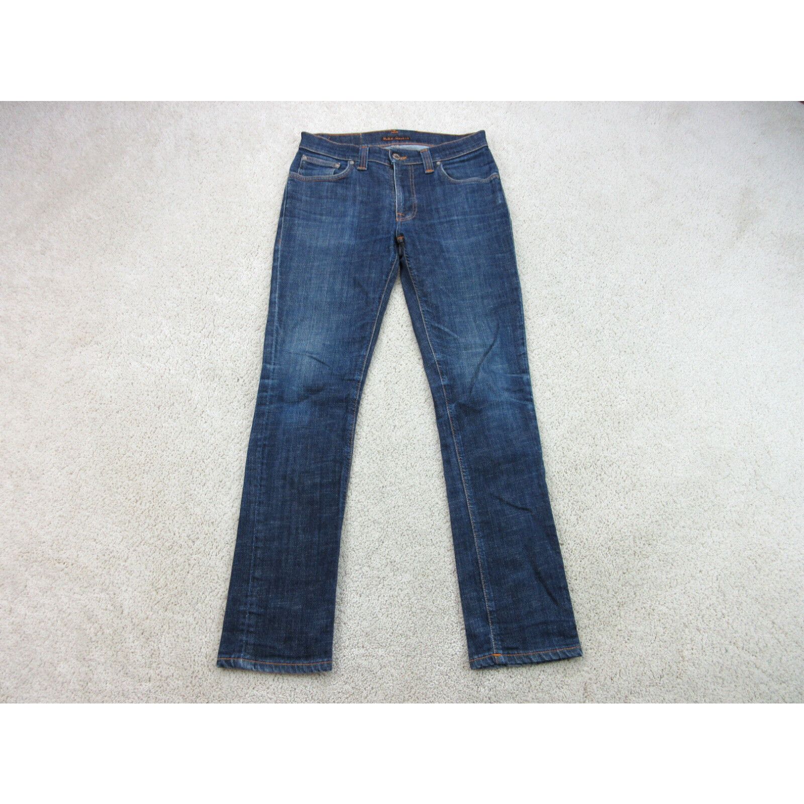 image of Nudie Jeans Mens 31 Blue Denim Thin Finn Pants Cotton Casual Men 31X32 in White