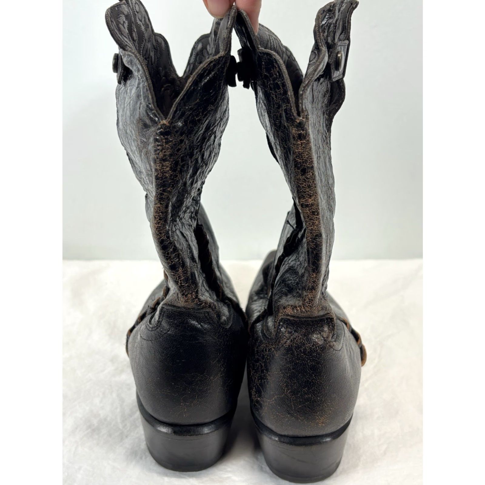 Vintage VINTAGE Sonora Cassidy Western Boots Women 6.5B Brown Distressed Leather Pointed Toe Fold-Over Womens Size US 6.5 / IT 36.5 - 4 Thumbnail