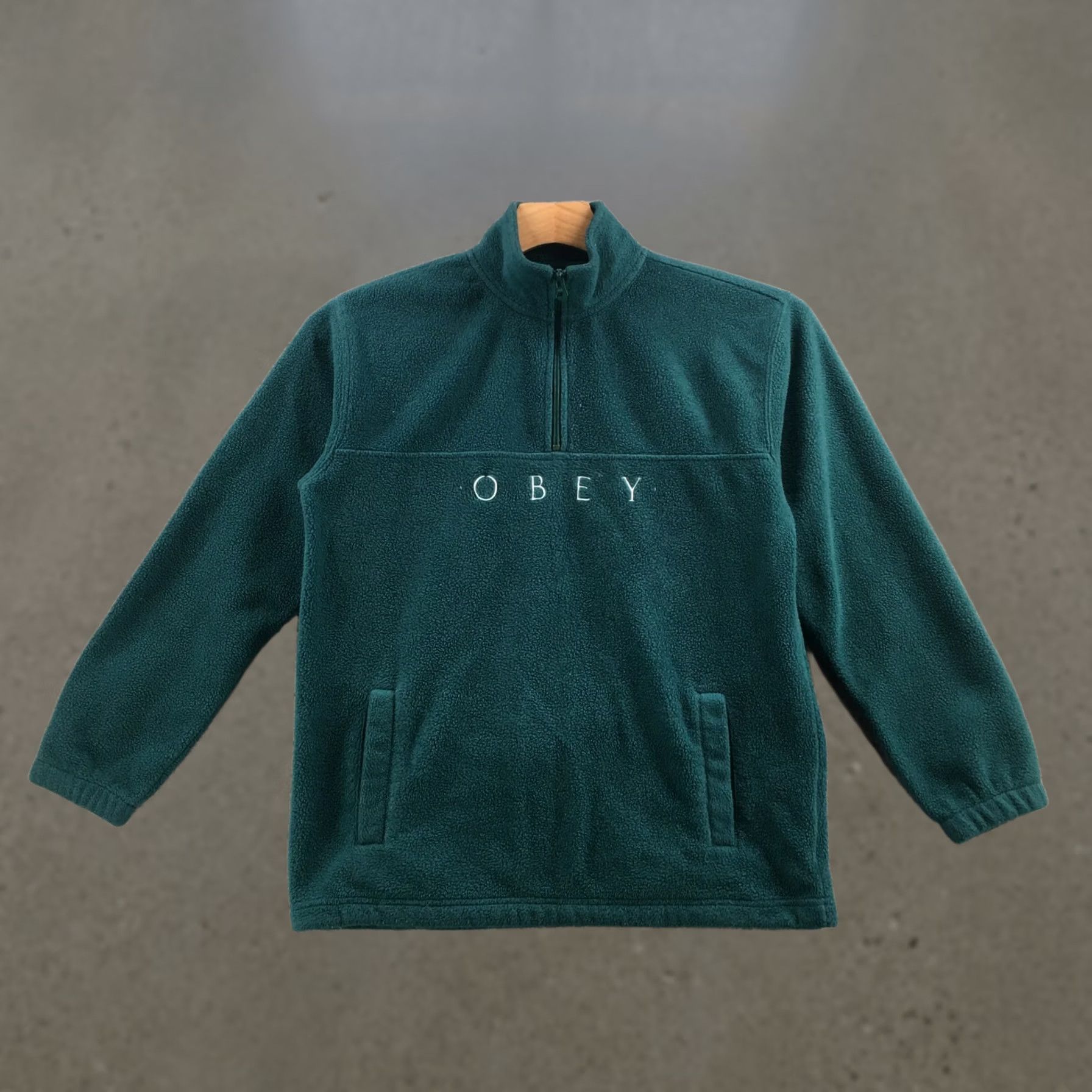 Obey Obey Worldwide Sweatshirt Mens S Green Channel Mock Neck Quarter Zip Fleece Size US S / EU 44-46 / 1 - 1 Thumbnail