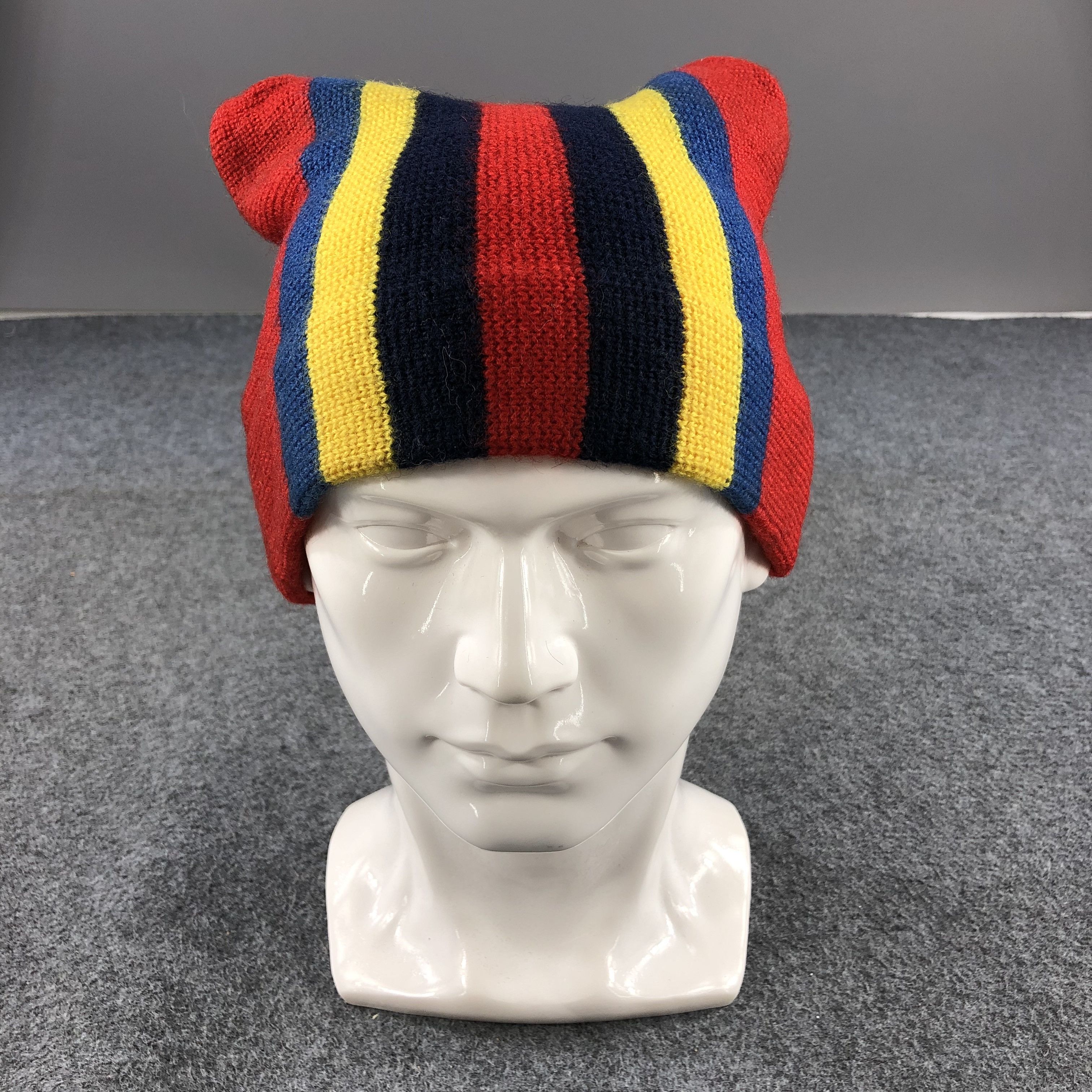 Vintage Franz Striped Devil Ears Wool Beanie Snowcap Snow Hat B358 Size ONE SIZE - 1 Thumbnail