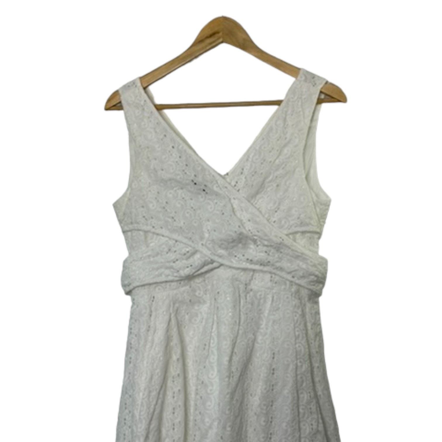 Nine West Nine West White Eyelet Surplice Fit & Flare Dress 12 Size XL / US 12-14 / IT 48-50 - 2 Thumbnail