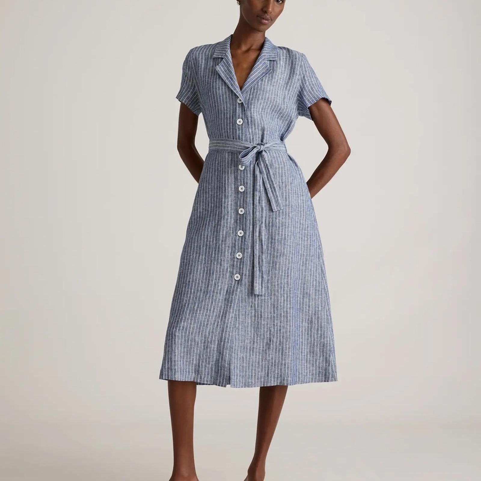 Quince Chambray Stripe Linen Button Front Dress Size S / US 4 / IT 40 - 5 Thumbnail