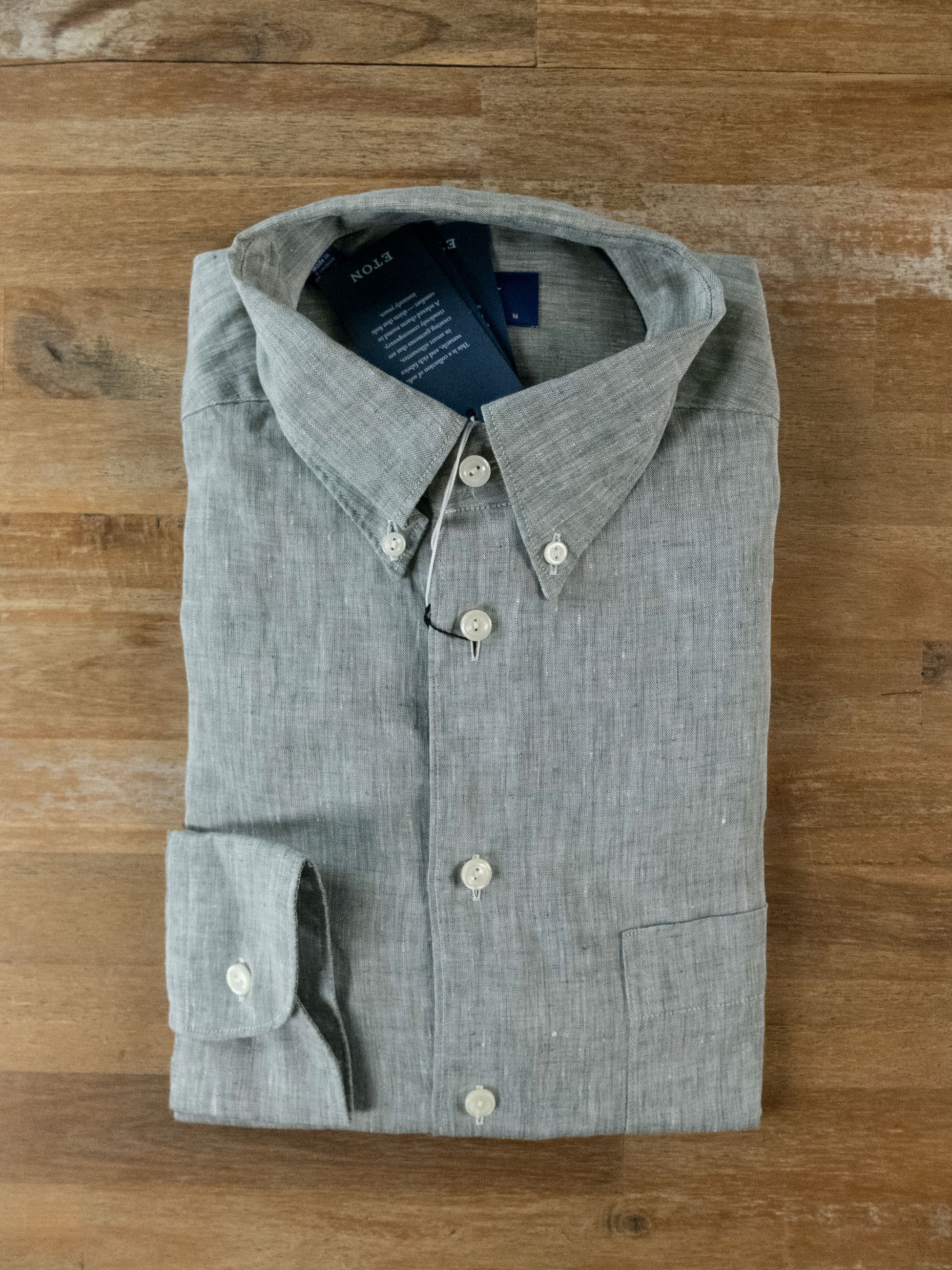 Eton ETON of Sweden contemporary fit green gray linen shirt Large Size US L / EU 52-54 / 3 - 1 Thumbnail