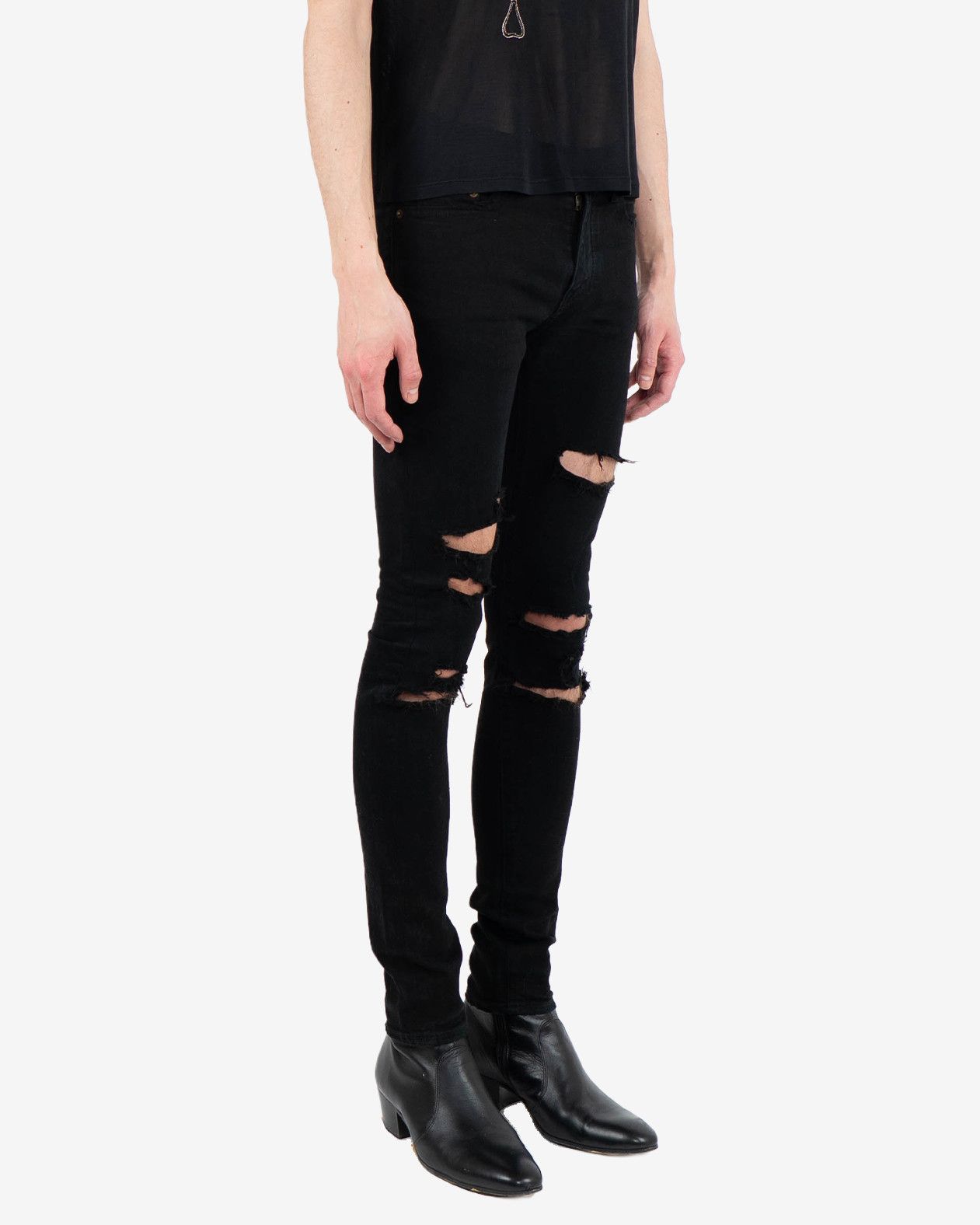 Saint Laurent Paris Black Ripped Skinny Denim Size US 29 - 6 Thumbnail