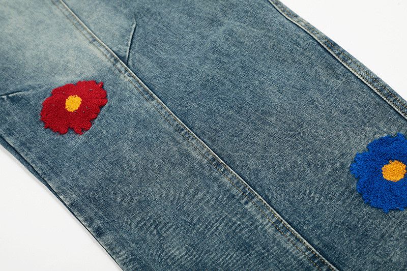 Jean Men's loose straight wide-leg floral embroidered work jeans Size US 32 / EU 48 - 4 Thumbnail