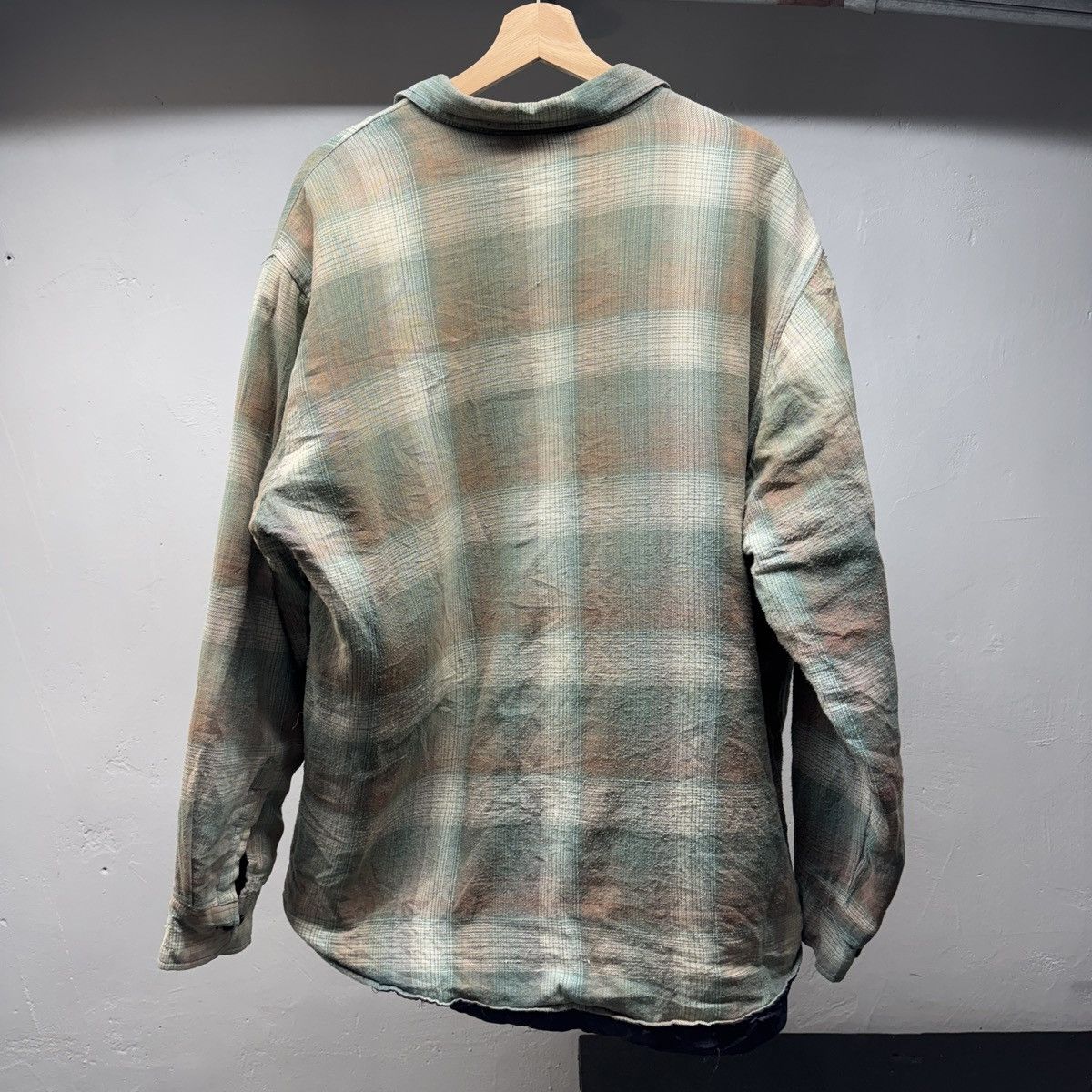 Vintage Thrashed Faded Plaid Quilted Flannel Jacket Shirt ERD Grunge Size US XL / EU 56 / 4 - 2 Thumbnail