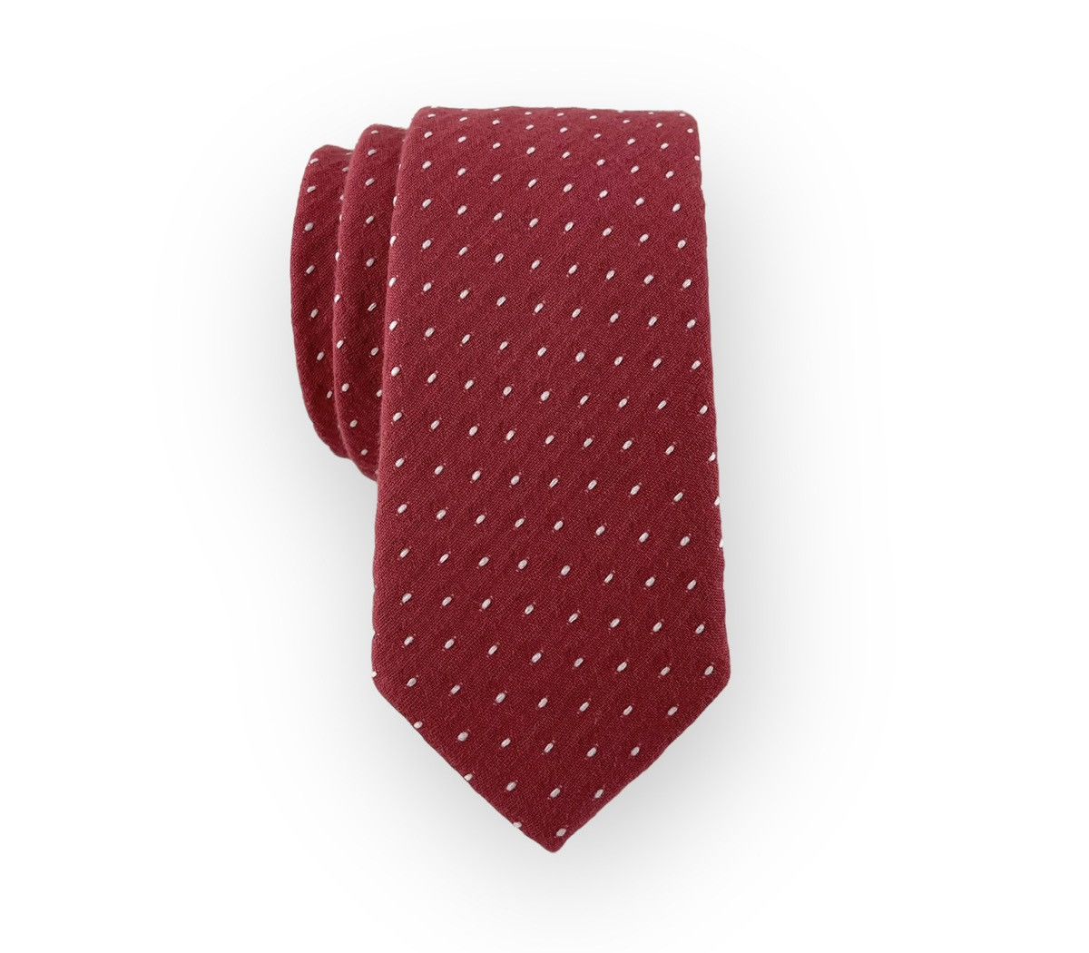 Other Men’s Ruby Red Slim Necktie w/ Embroidered Dots Size ONE SIZE - 1 Thumbnail