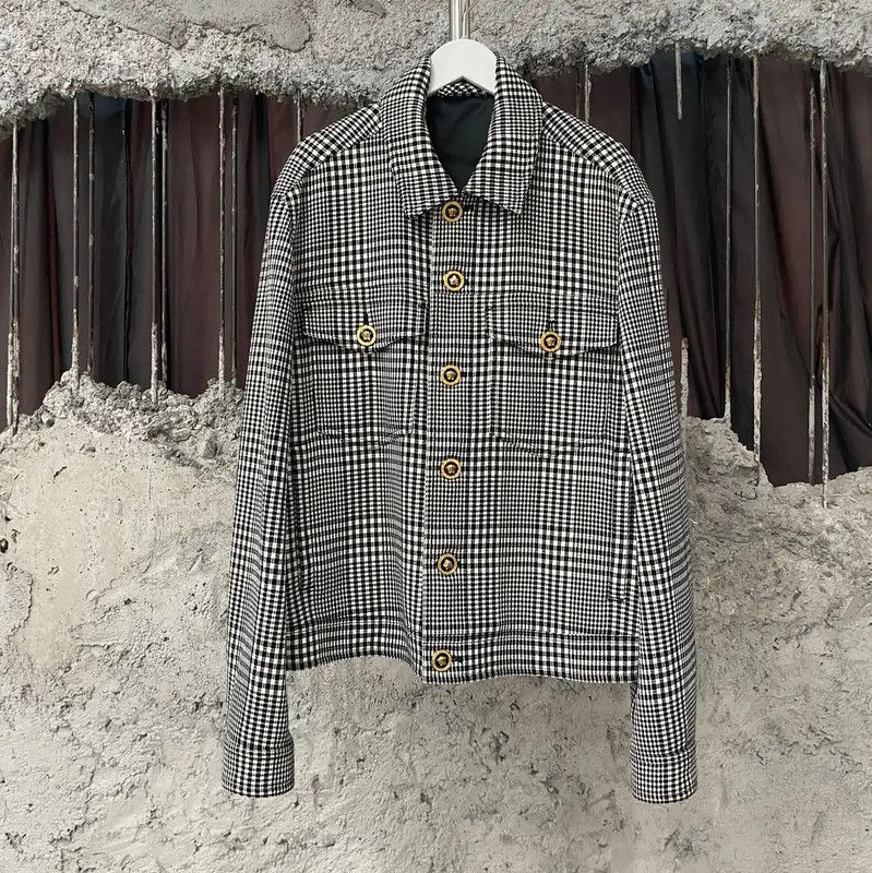 Versace Versace Women's Gray Checkered Jacket 0089 Size ONE SIZE - 1 Thumbnail