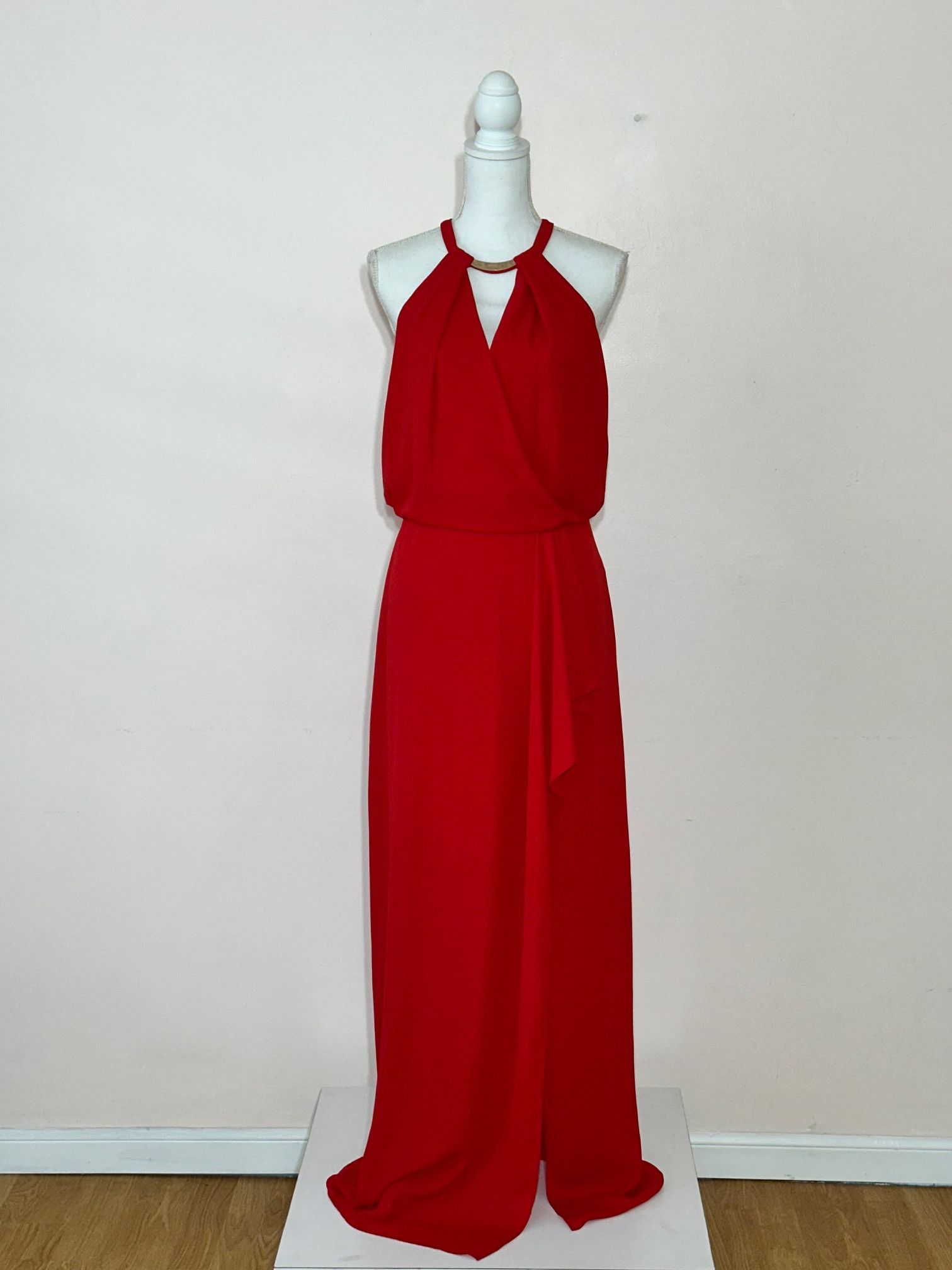 Designer Xscape Red Chiffon Draped Halter Strap Top Gown Size 12 Size XL / US 12-14 / IT 48-50 - 5 Thumbnail