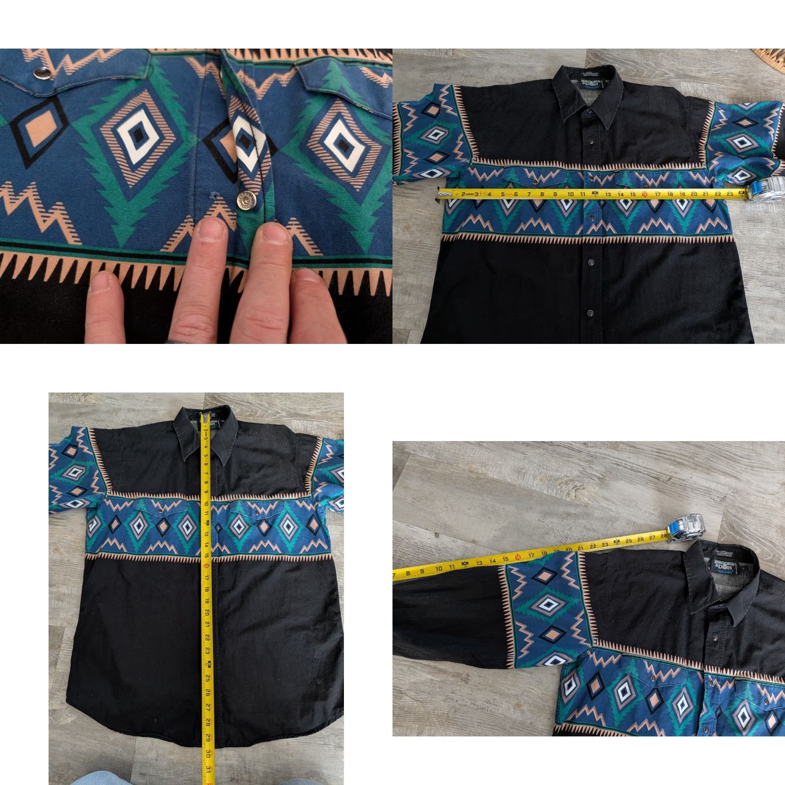 Brooks VINTAGE BROOKS & DUNN Shirt Mens L Black Aztec Snap Geometric Cowboy Western Southwestern Country Button-Up Long Sleeve Size US L / EU 52-54 / 3 - 8 Thumbnail