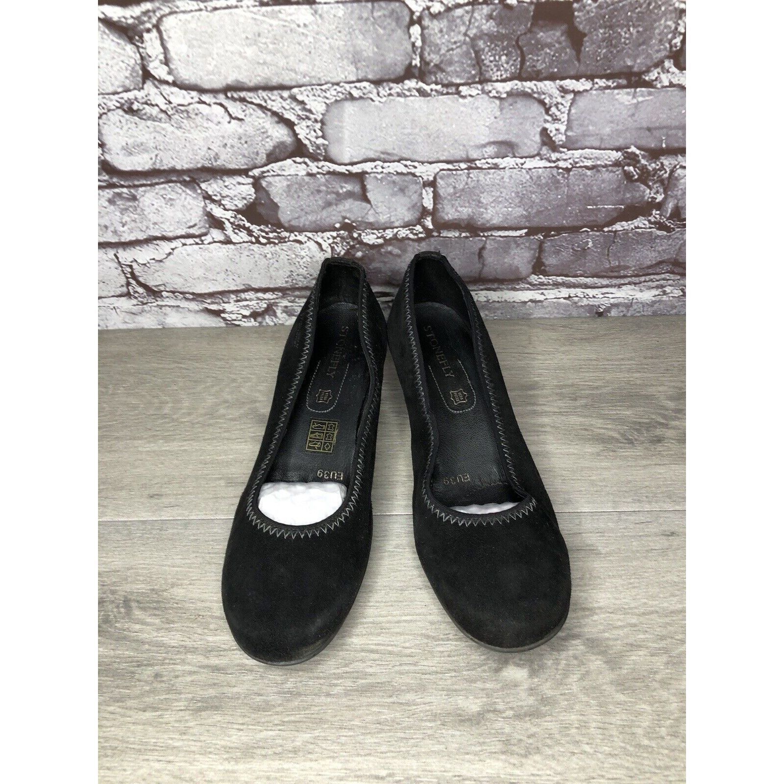Other Stonefly Black Suede Leather Slip On Round Toe Dress Heels W Size US 8.5 / IT 38.5 - 2 Thumbnail