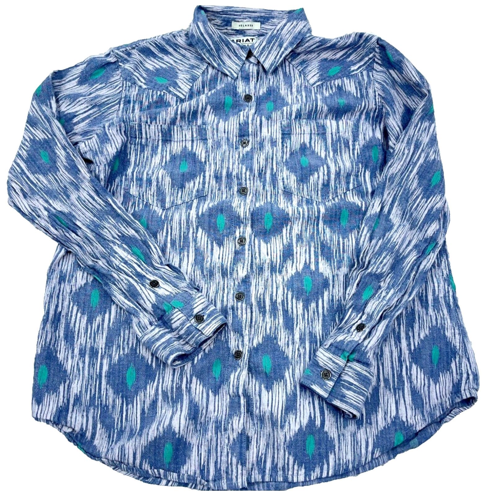 Ariat Ariat Western Shirt Women M Blue Button-Up Geometric Embroidered Southwestern Cowgirl Western Theme Mens? Size M / US 6-8 / IT 42-44 - 2 Thumbnail