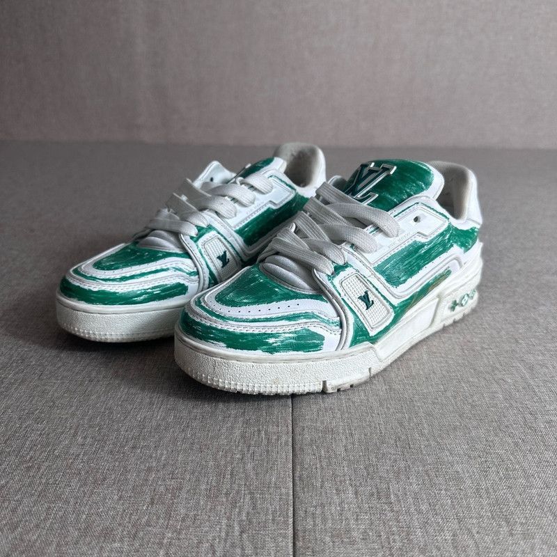 Louis Vuitton Louis Vuitton Hand-painted Green Trainer Sneakers -2508 Size US 6.5 / EU 39-40 - 1 Thumbnail