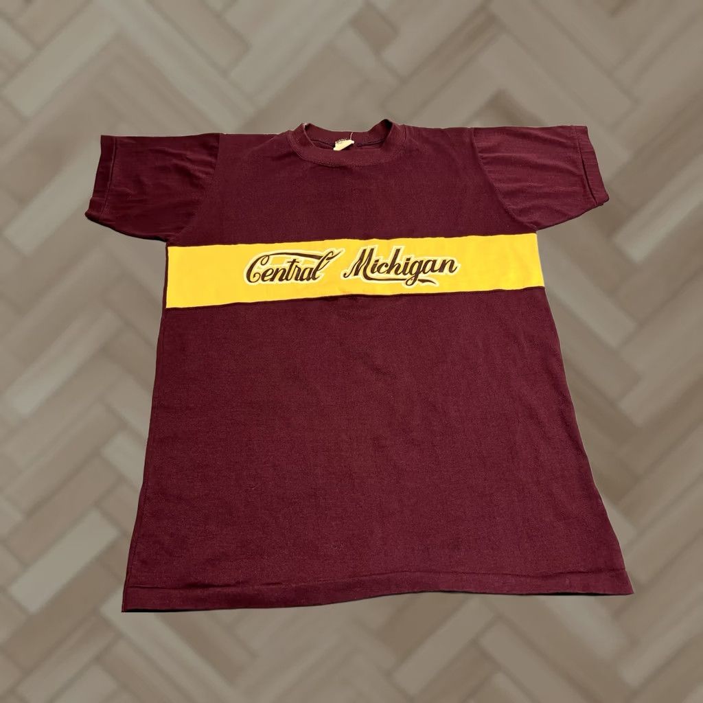 Chippewa VINTAGE Central Michigan CMU Single Stitch Chippewas Tee L Stripe Shirt Mens Red 70s Retro Size US L / EU 52-54 / 3 - 1 Thumbnail