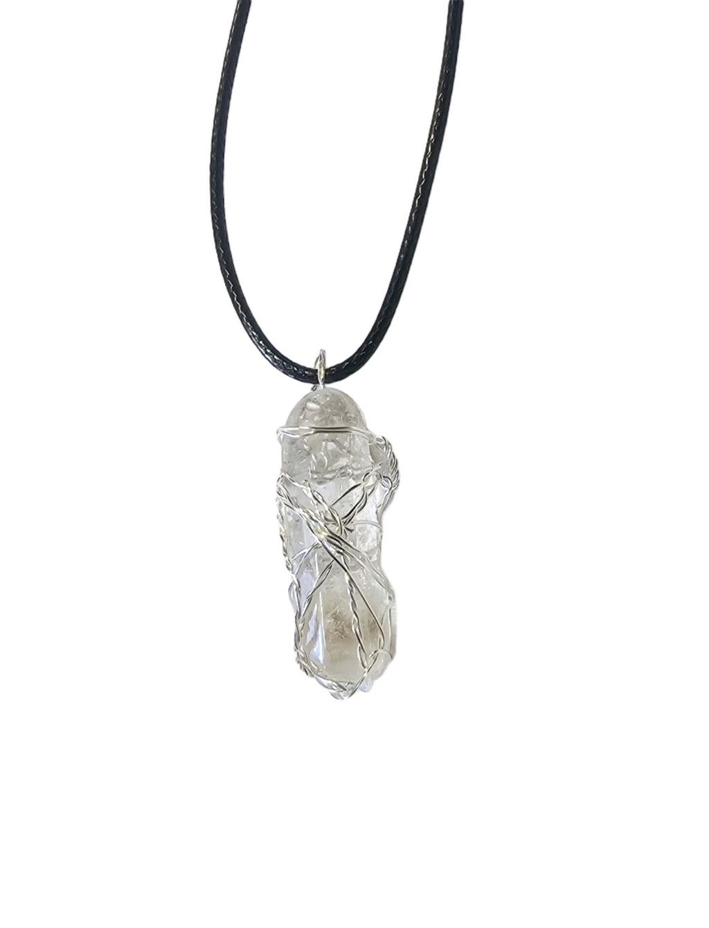 Handmade Wire Wrapped Clear Quartz Pendant On Corded Necklace Size ONE SIZE - 1 Thumbnail