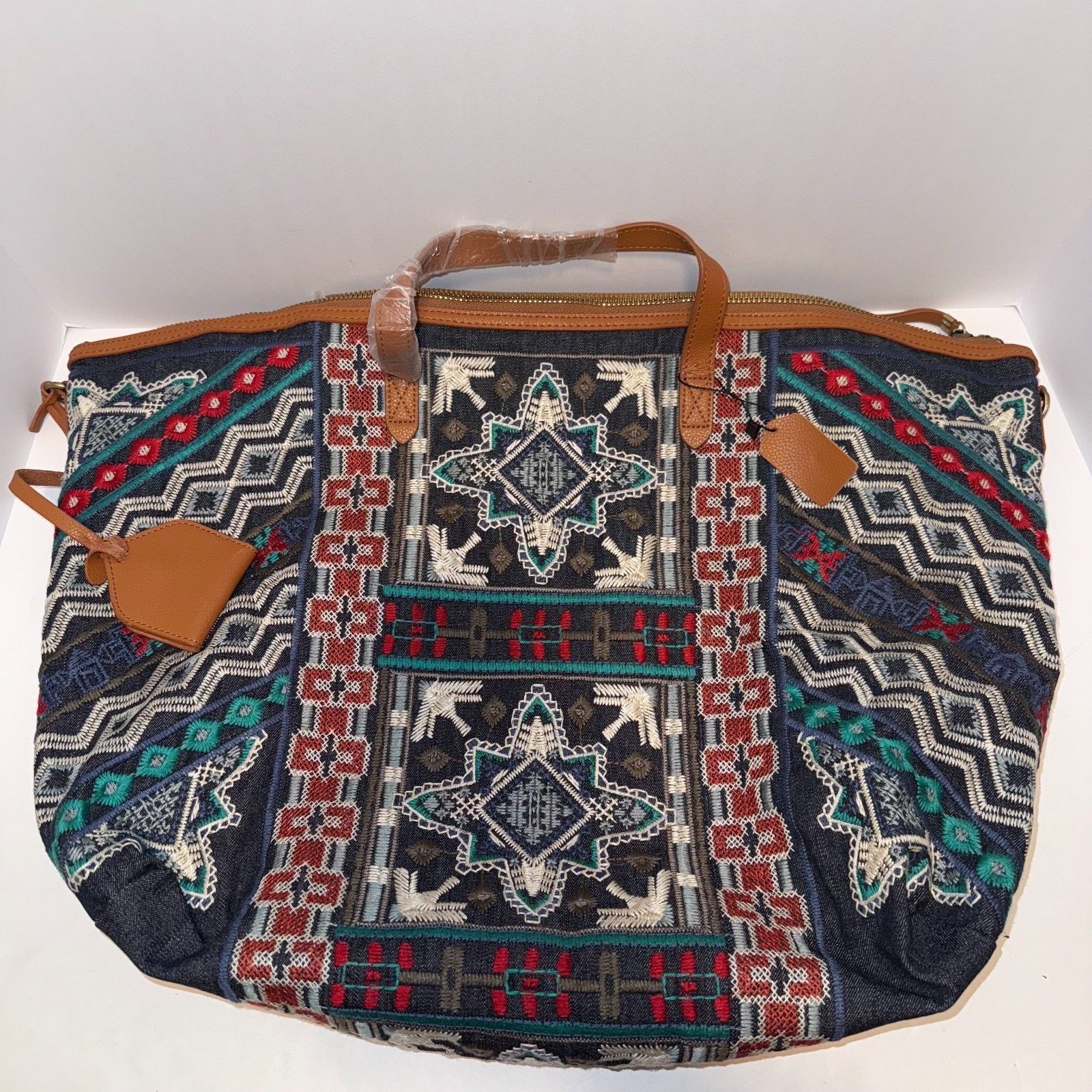JOHNNY WAS Austin Embroidered Overnight Tote Weekender Bag
