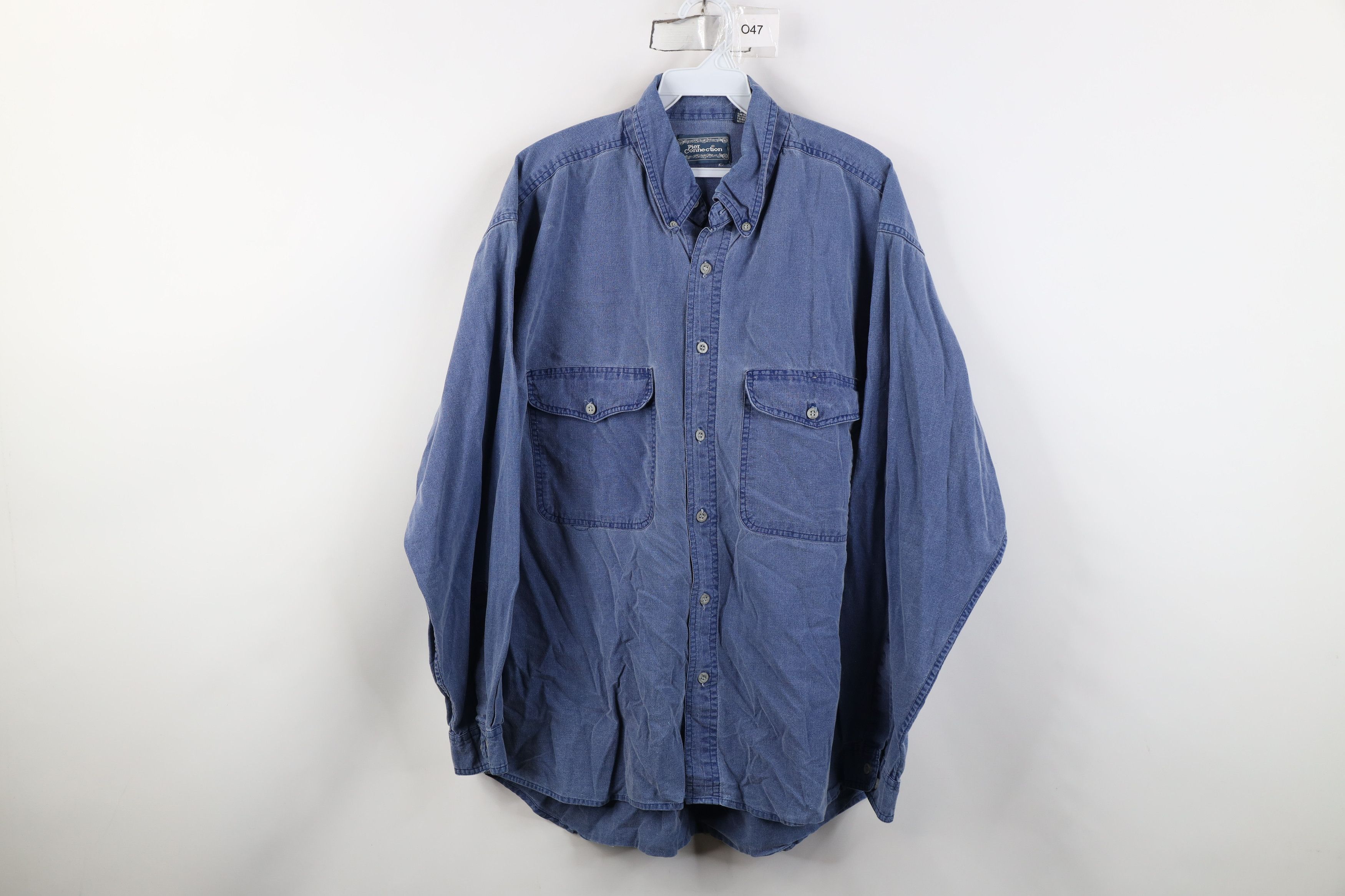 Vintage Vintage 90s Streetwear Stonewash Button Shirt Blue Cotton Size US M / EU 48-50 / 2 - 1 Thumbnail