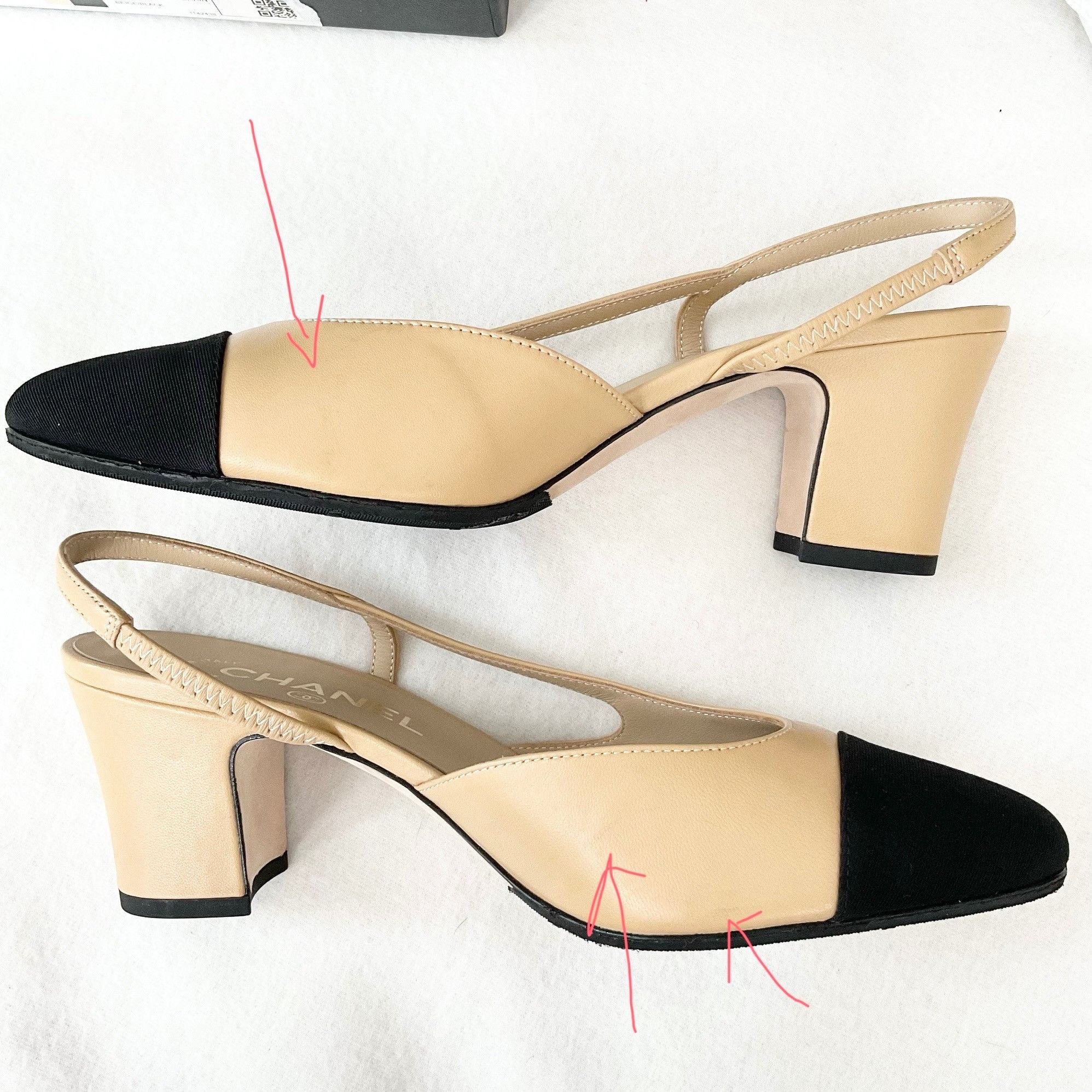 Chanel CHANEL Interlocking TWO tone beige Leather Slingback Pumps h Size US 7 / IT 37 - 8 Thumbnail