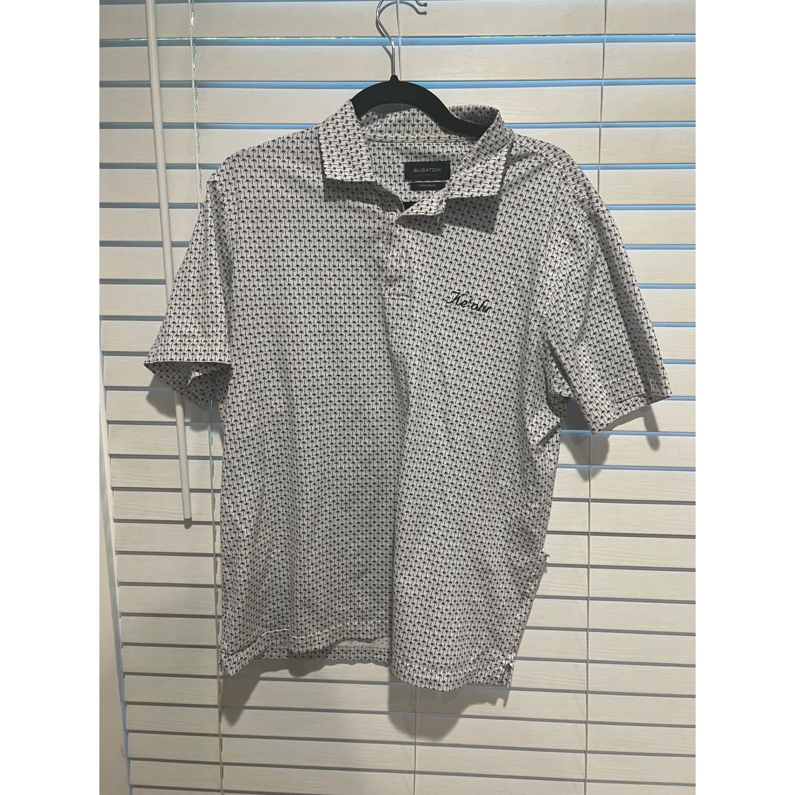 BUGATCHI Bugatchi Ke'olu Polo Shirt Medium White Palm Trees Print 8 W Size US M / EU 48-50 / 2 - 1 Thumbnail