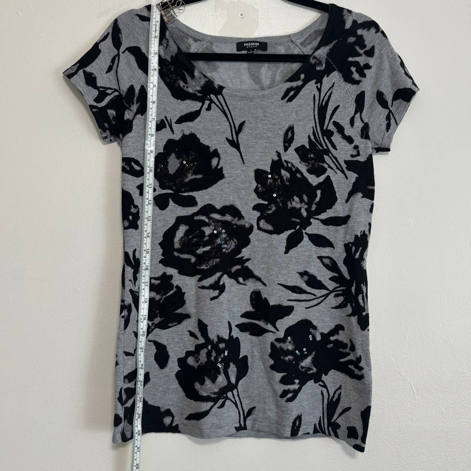 Other Premise Studio Gray Black Floral Knit Top Scoop Neck Large Size L / US 10 / IT 46 - 3 Thumbnail