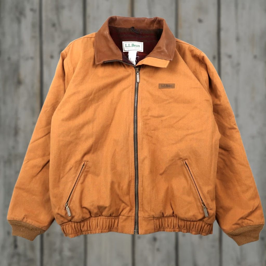 Vintage VINTAGE L.L. Bean Jacket Womens L Canvas Bomber Wool Lined Khaki Leather Collar USA Jacket Size L / US 10 / IT 46 - 1 Thumbnail
