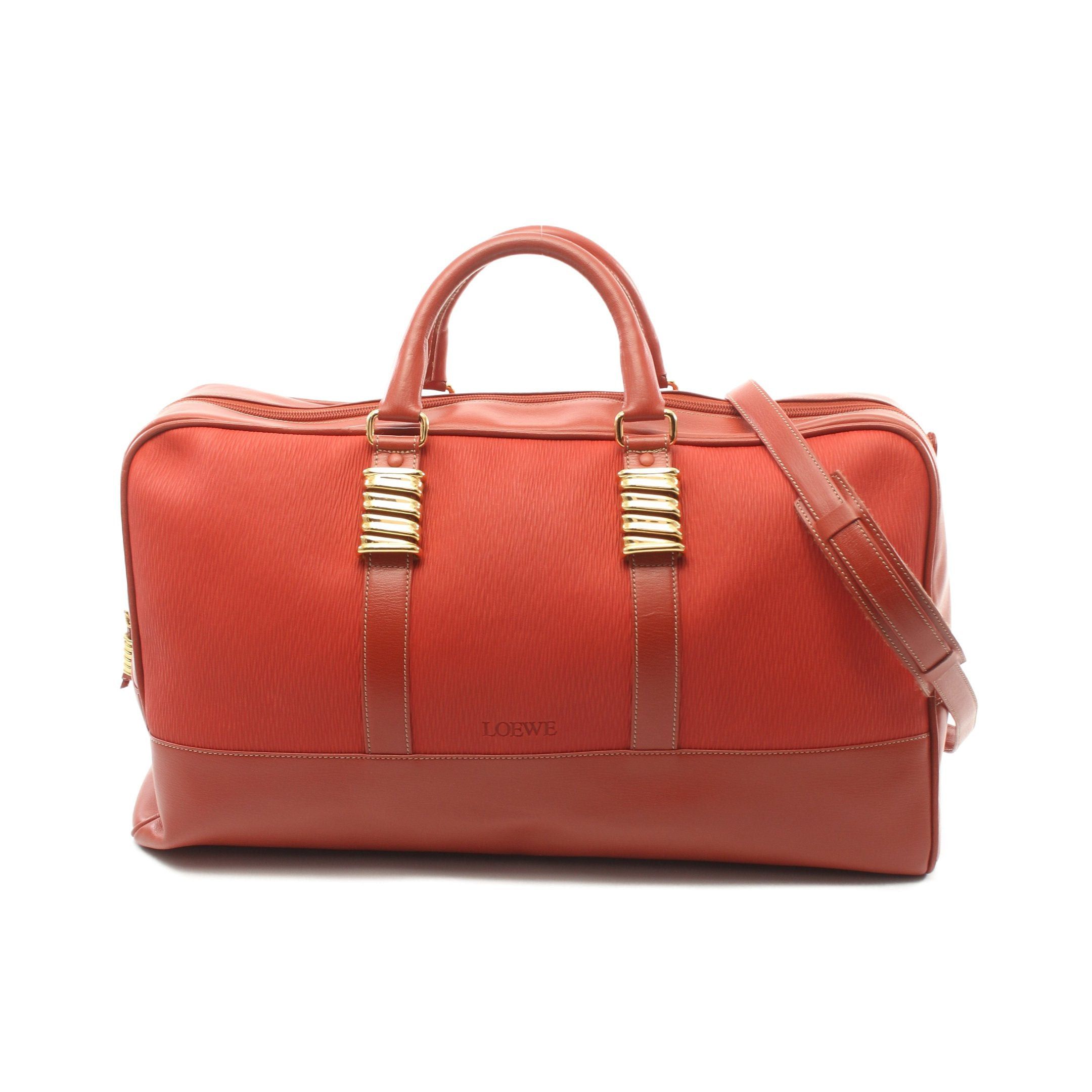 image of Loewe Velasquez Boston Bag Nubuck Leather Red Brown 2Way, Women's