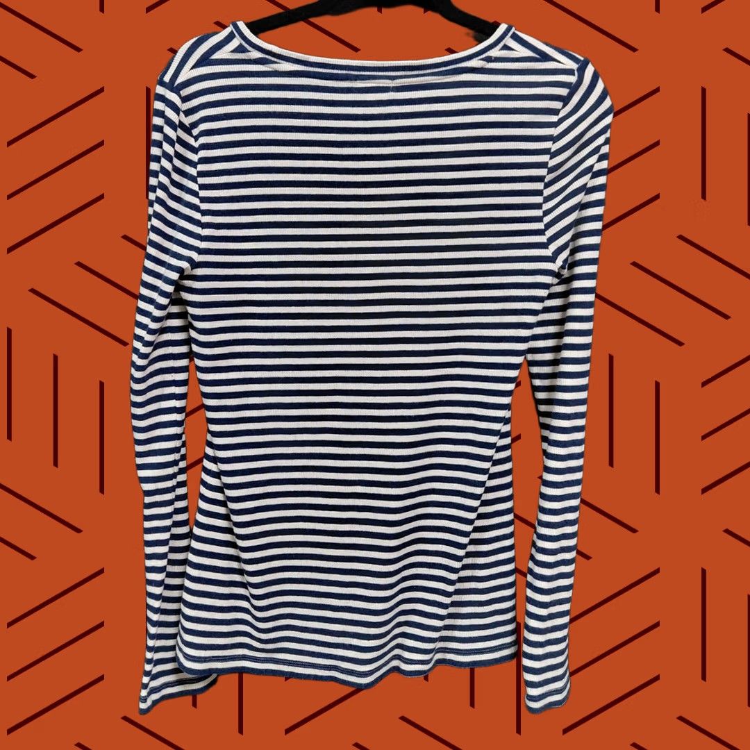 J.Crew J.CREW Striped Knit Long Sleeve Crew Neck Top Navy White Women M Size M / US 6-8 / IT 42-44 - 1 Thumbnail