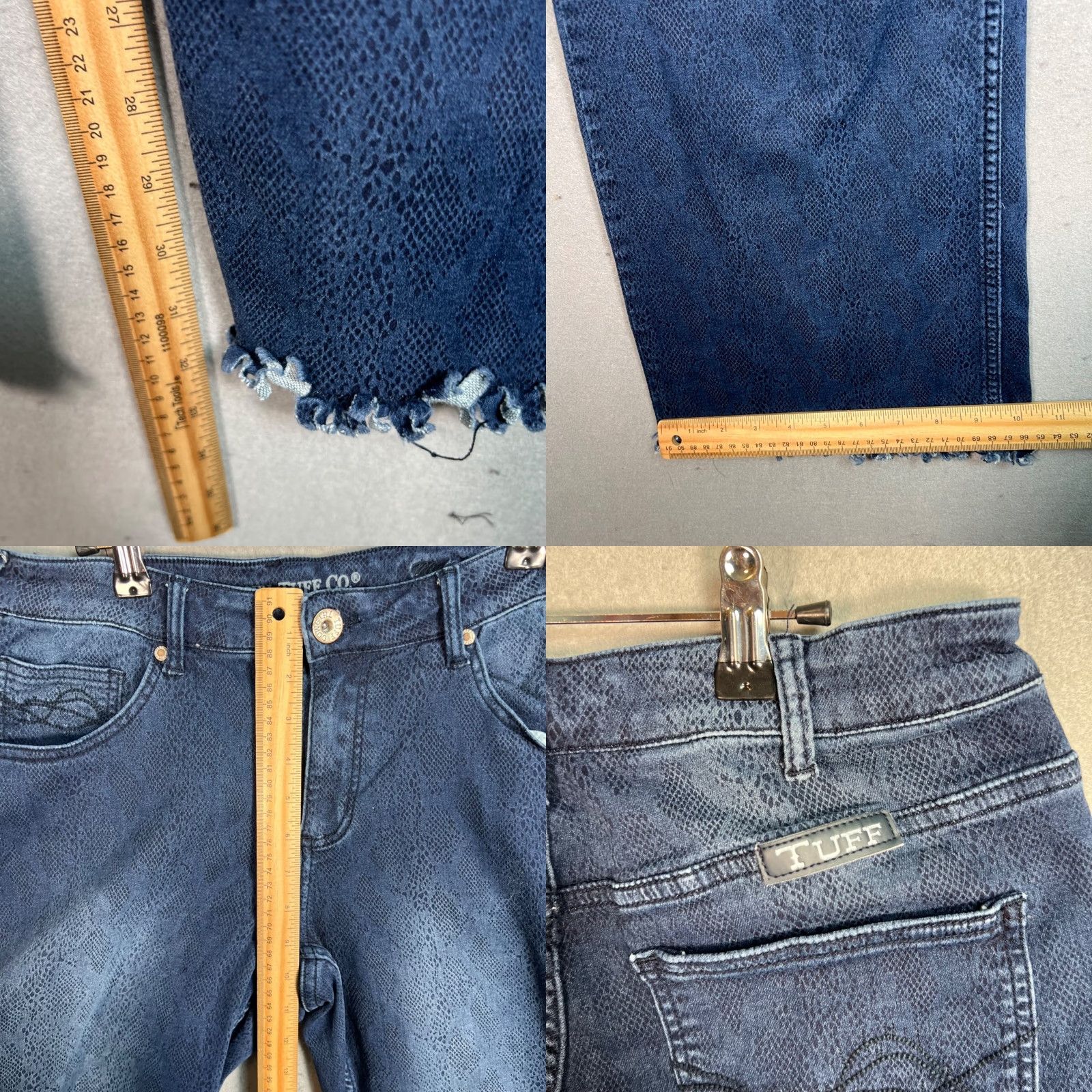 Vintage VINTAGE Cowgirl Tuff Womens Bootcut Jeans 31 Blue Snake Print Frayed Hem Stretch Size 24" / US 00 / IT 34 - 8 Thumbnail