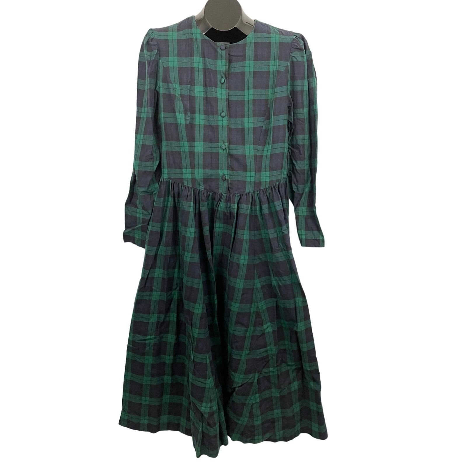 image of VTG Laura Ashley Blue Green Tartan Plaid Holiday Dress Size 12, Women's