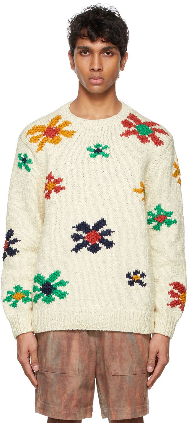 image of The Elder Statesman Off White Blast Flower Sweater Elder Statesman, Men's (Size Large)