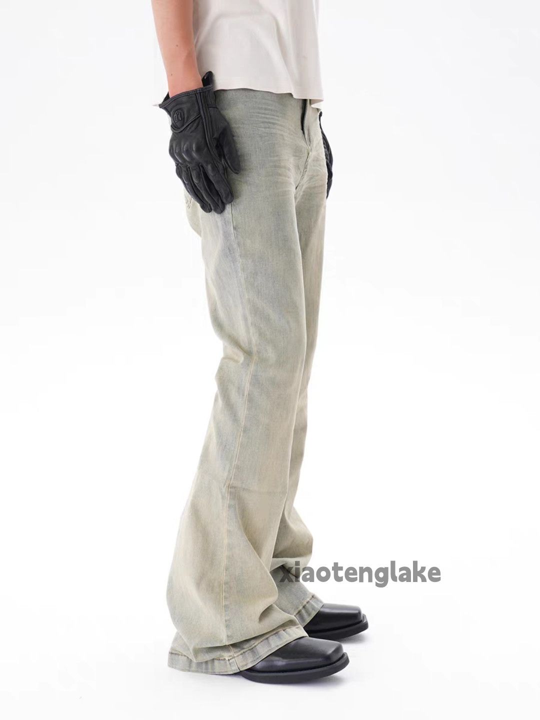 Jean Unisex washed faded punk grunge bootcut flared jeans Size US 28 / EU 44 - 5 Thumbnail