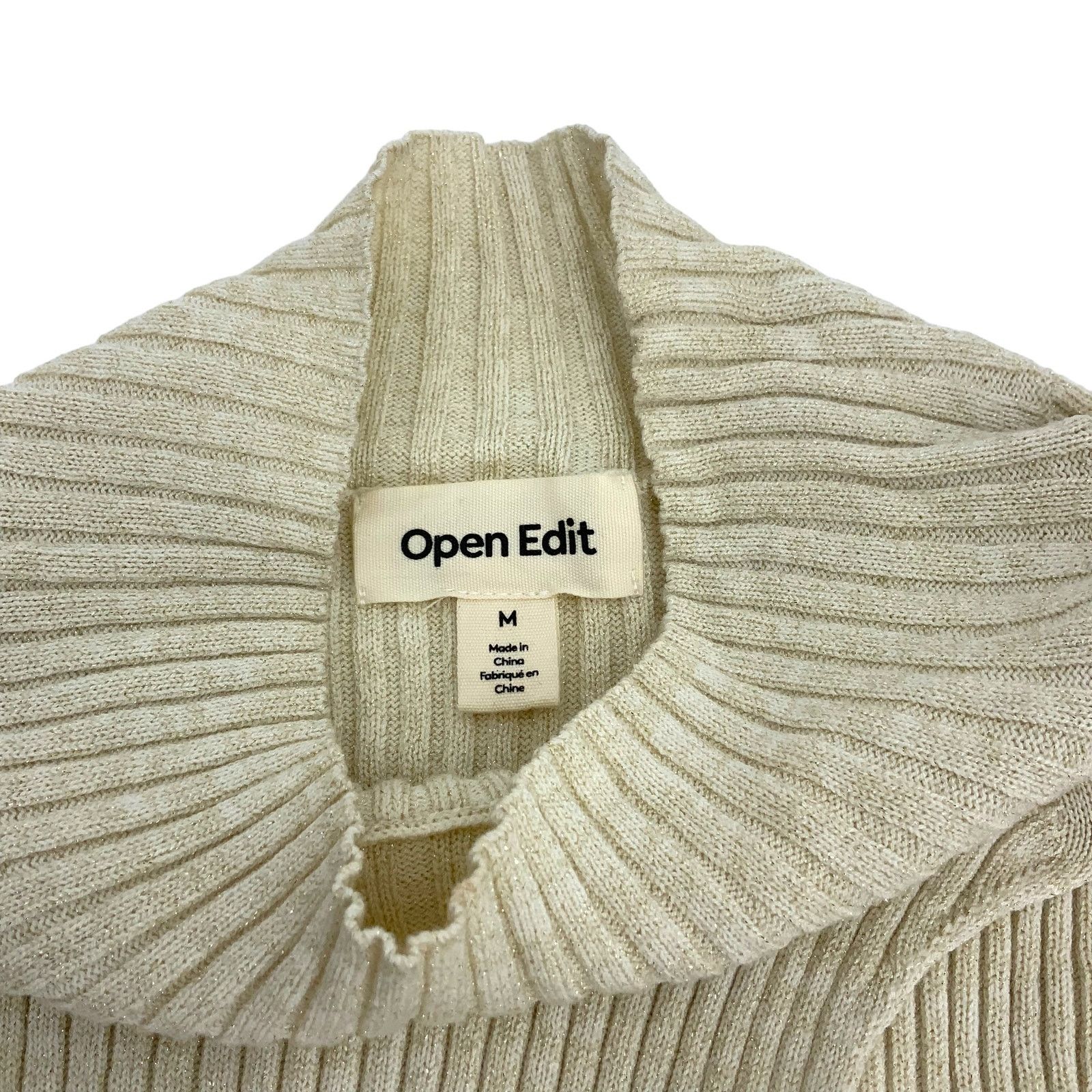Other Open Edit Ivory Sparkle Cutout Sweater Medium NWOT $59 MSRP Size M / US 6-8 / IT 42-44 - 4 Thumbnail