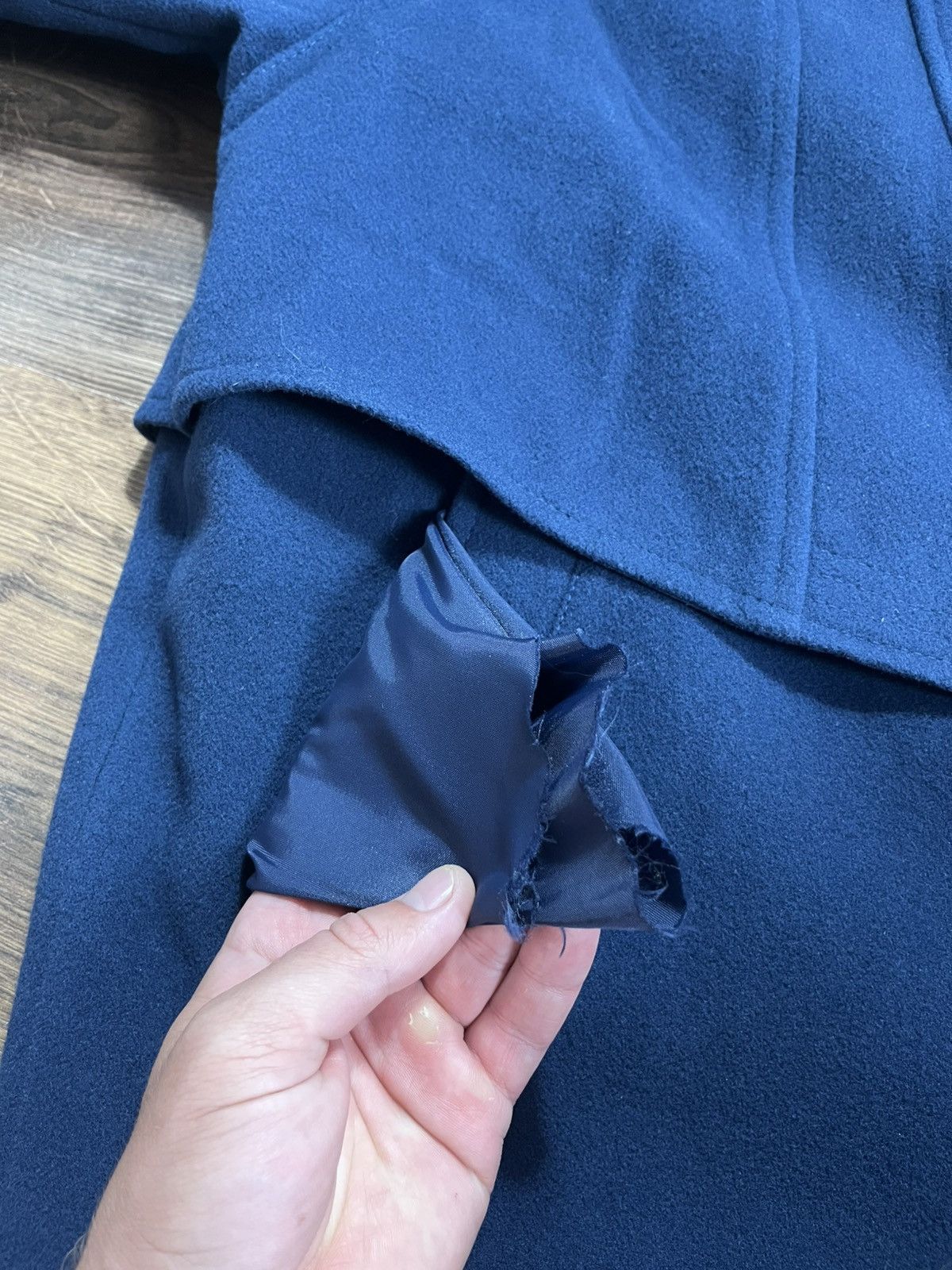 Designer Vintage Navy Wool Overcoat by Park Lane – Classic Design Size L / US 10 / IT 46 - 15 Thumbnail