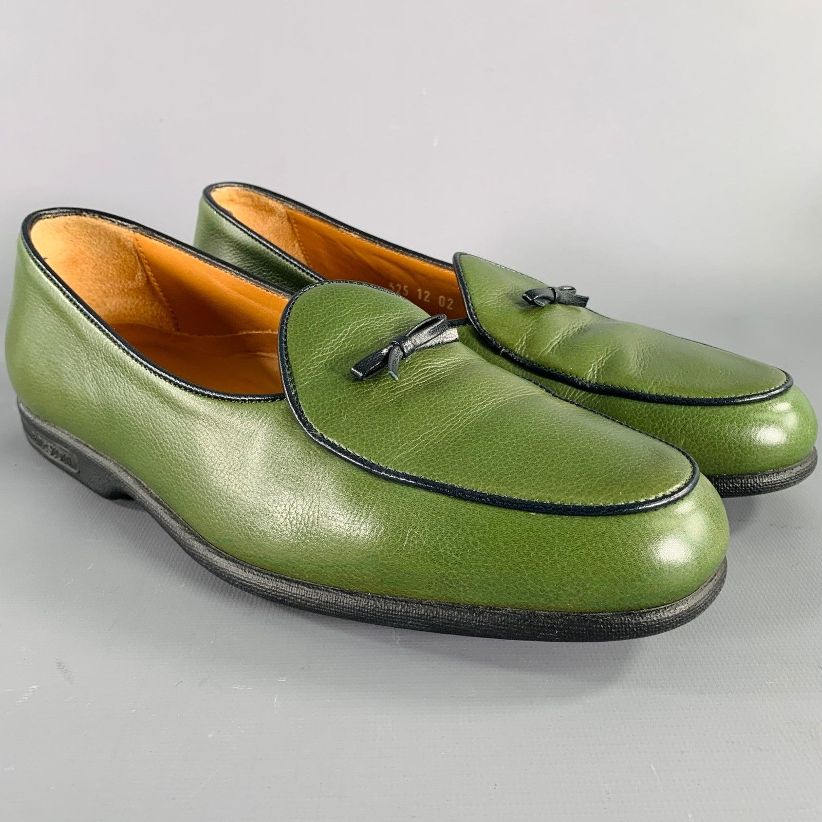 Testoni 8 Green Black Contrast Stitch Leather Slip On Loafers Size US 8 / EU 41 - 1 Thumbnail