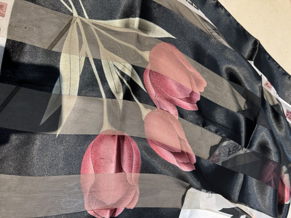Fendi Fendi Black Pink Tulip Flower Silk Scarf Holes Used Size ONE SIZE - 5 Thumbnail