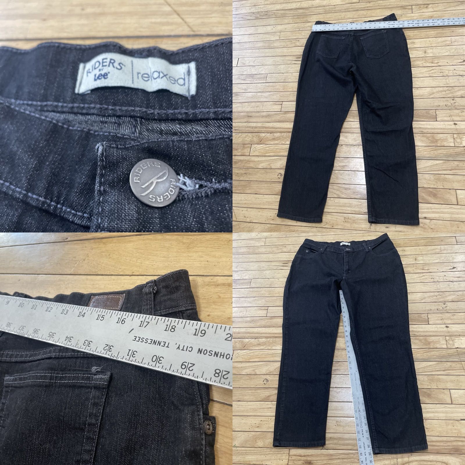 Lee VINTAGE Riders By Lee Relaxed Jeans Women 18W P Plus Petite All Black Work Pants 36x30 Size 40" / US 18 - 8 Thumbnail