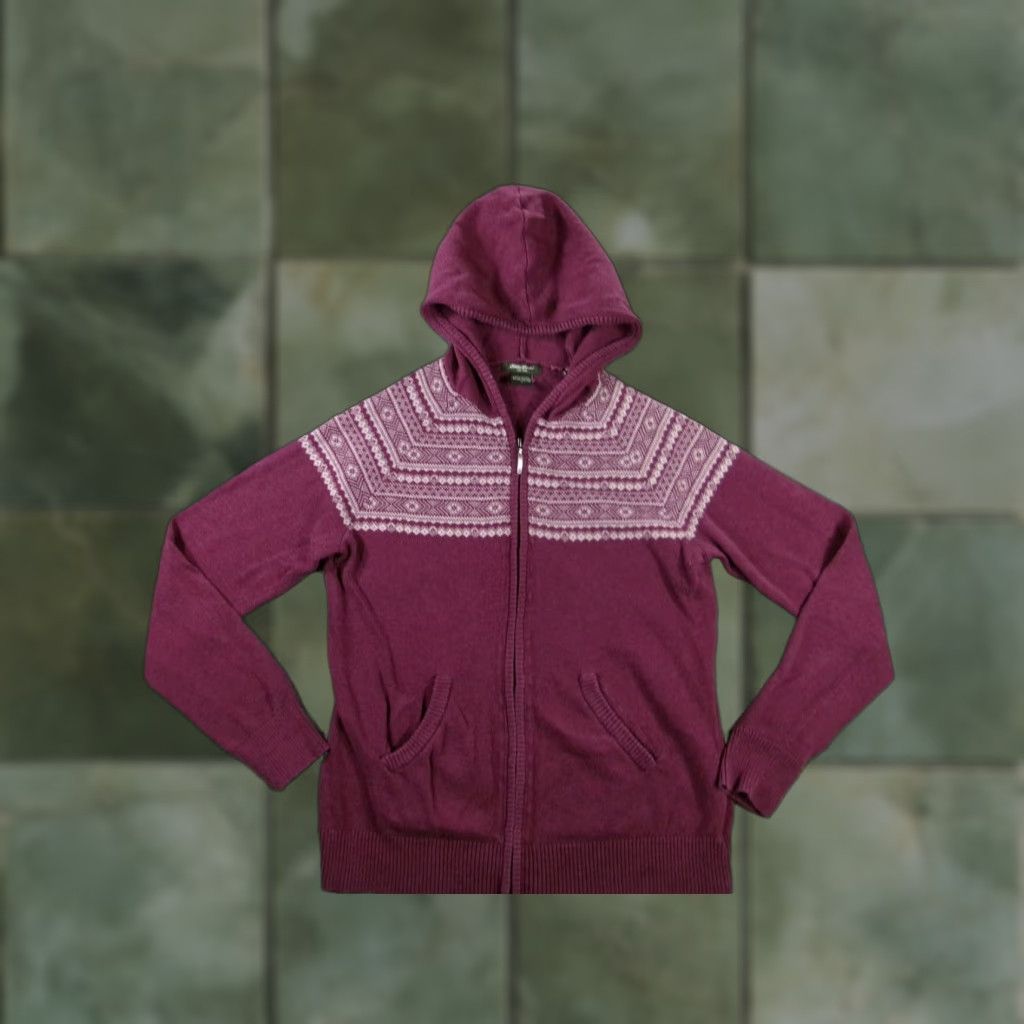Eddie Bauer Eddie Bauer Sweater Womens S Hooded Zip 100% Cotton Fair Isle Plum Casual Cozy Size S / US 4 / IT 40 - 1 Thumbnail