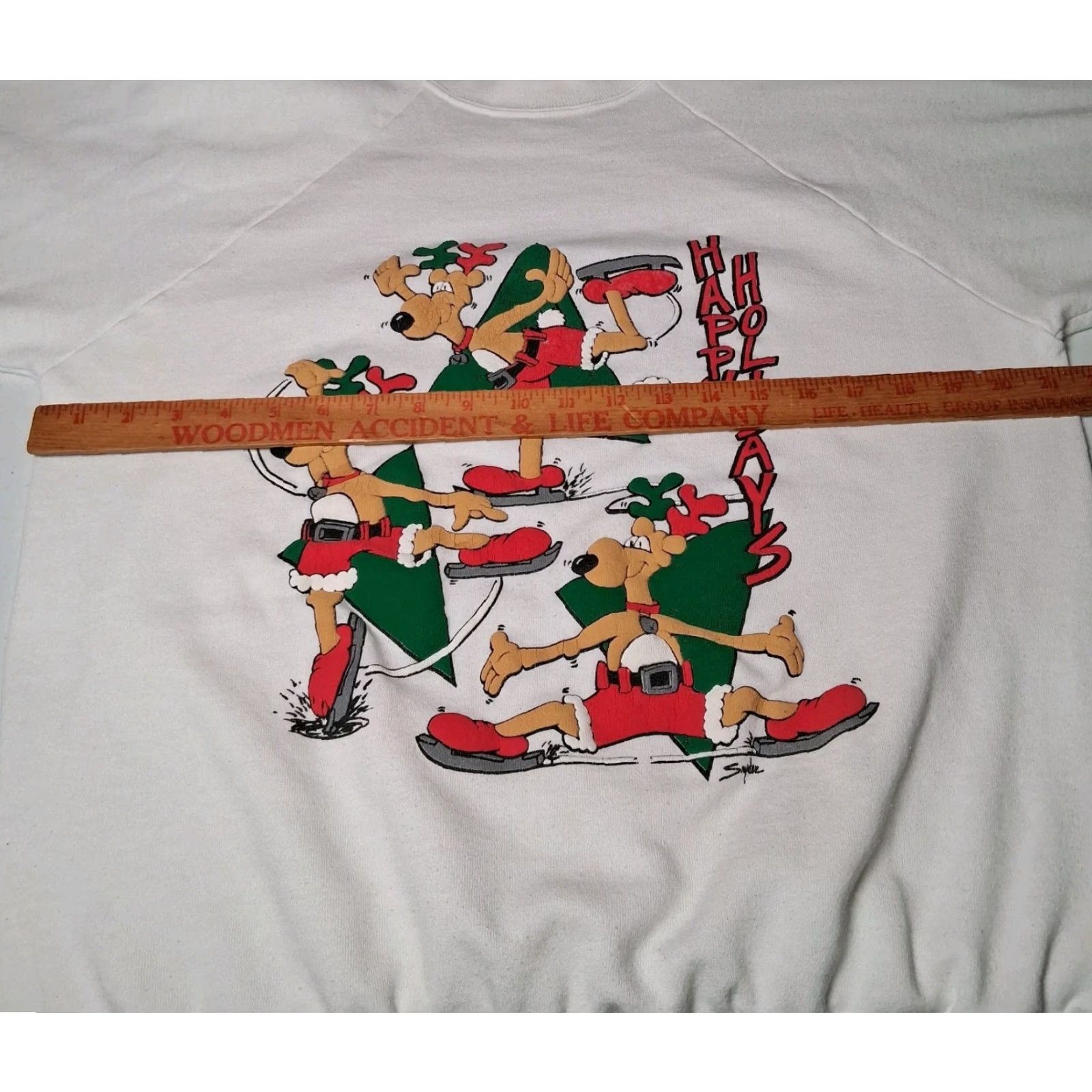 Vintage VINTAGE 20/20 SPORT Christmas Sweatshirt Pullover Crew Neck Long Sleeve Men Large White Reindeer Ice Skate Happy Holidays Winter Graphic Puffy Size US L / EU 52-54 / 3 - 4 Thumbnail